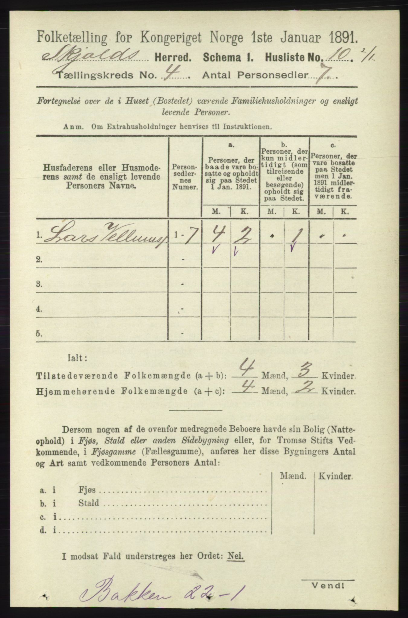 RA, 1891 census for 1154 Skjold, 1891, p. 520