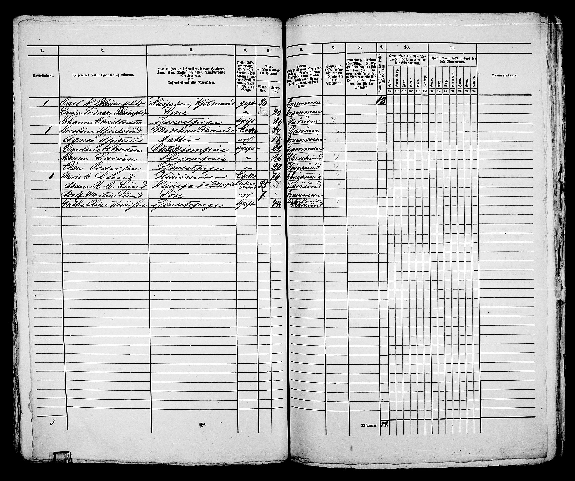 RA, 1865 census for Bragernes in Drammen, 1865, p. 385