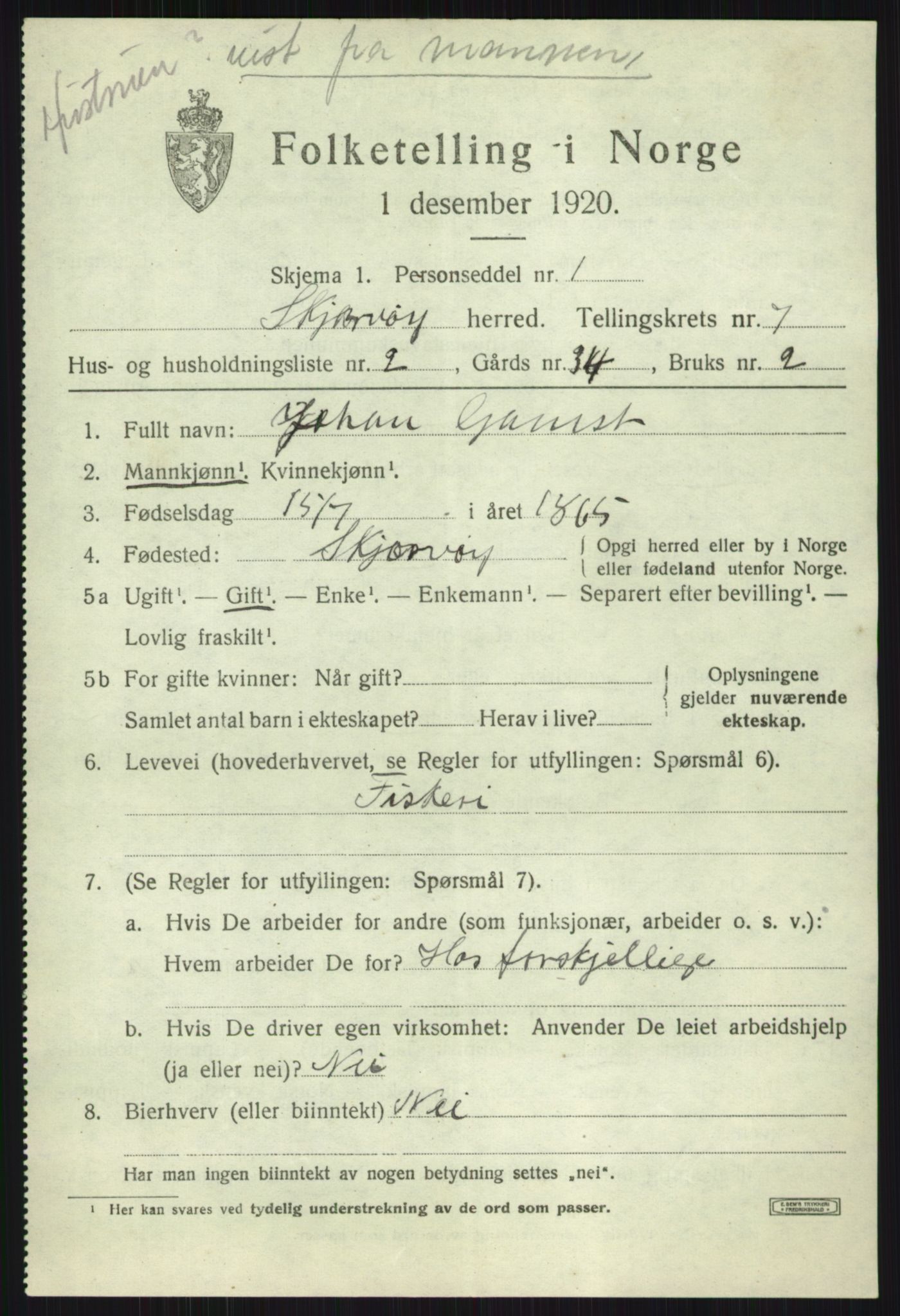 SATØ, 1920 census for Skjervøy, 1920, p. 4291