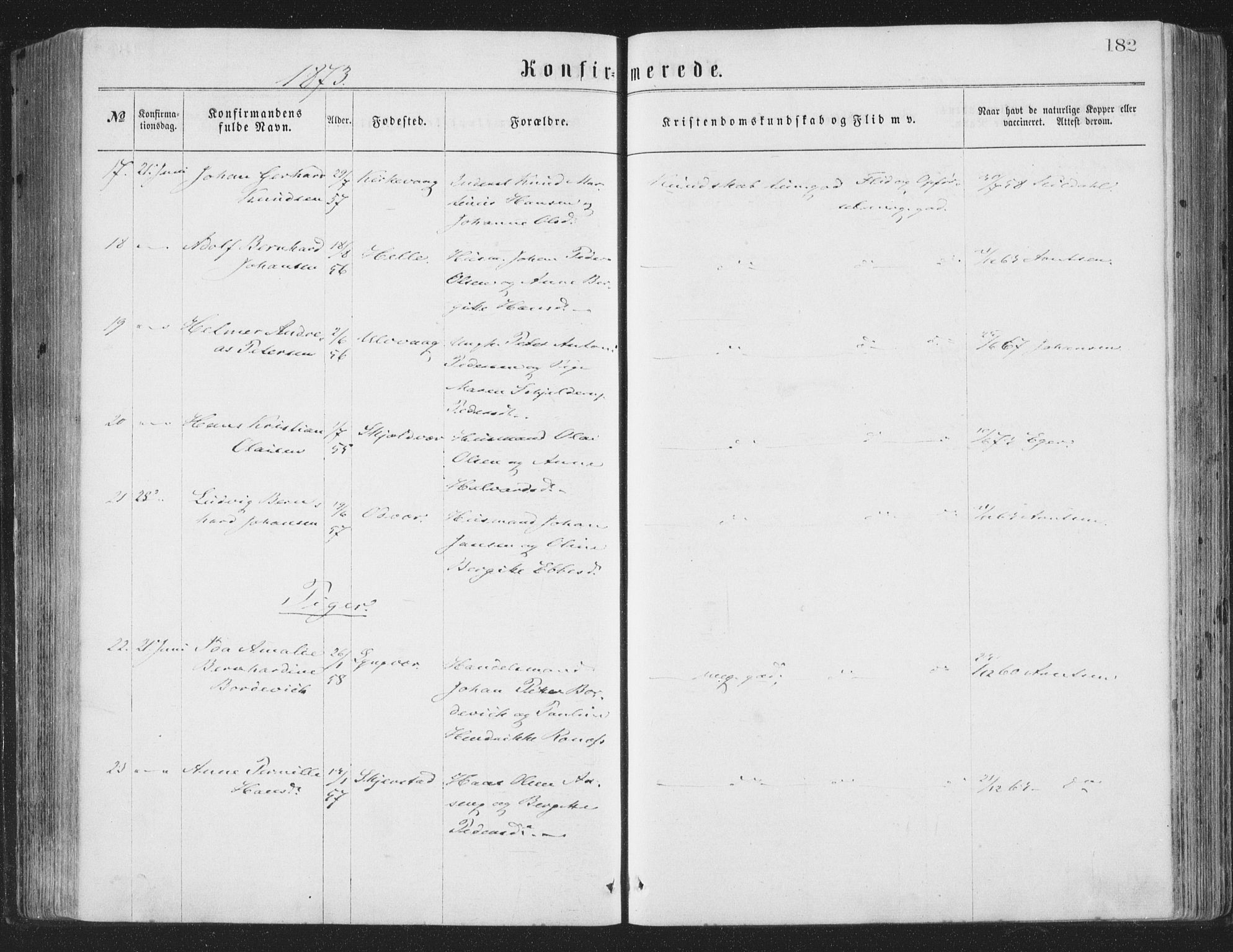 Ministerialprotokoller, klokkerbøker og fødselsregistre - Nordland, AV/SAT-A-1459/874/L1057: Parish register (official) no. 874A01, 1866-1877, p. 182