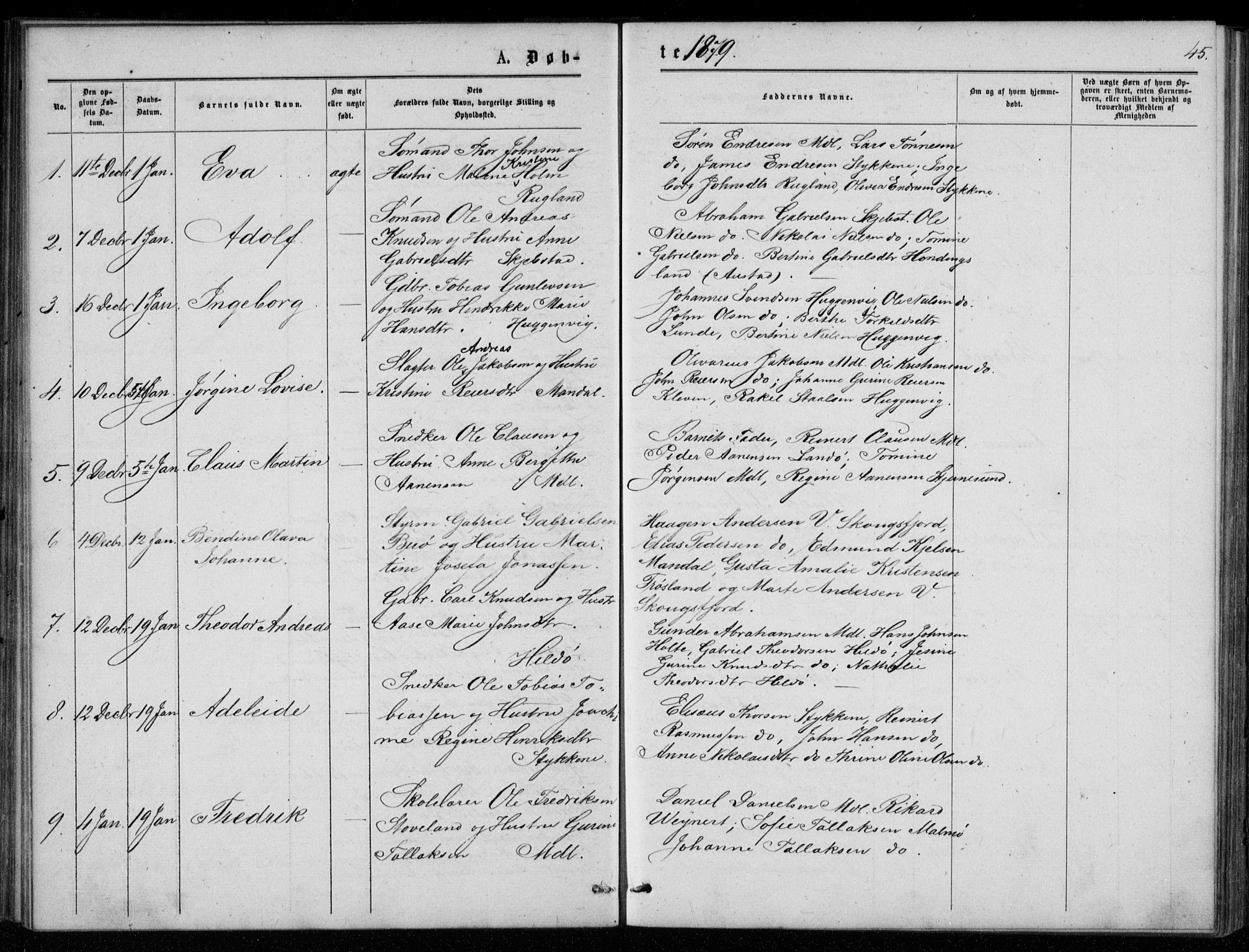 Mandal sokneprestkontor, AV/SAK-1111-0030/F/Fb/Fba/L0010: Parish register (copy) no. B 4, 1876-1880, p. 45