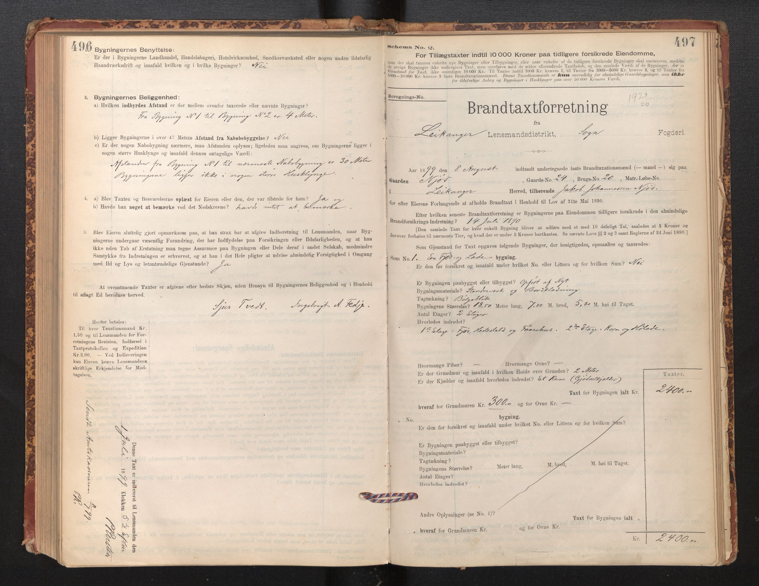 Lensmannen i Leikanger, AV/SAB-A-29201/0012/L0004: Branntakstprotokoll, skjematakst, 1894-1903, p. 496-497