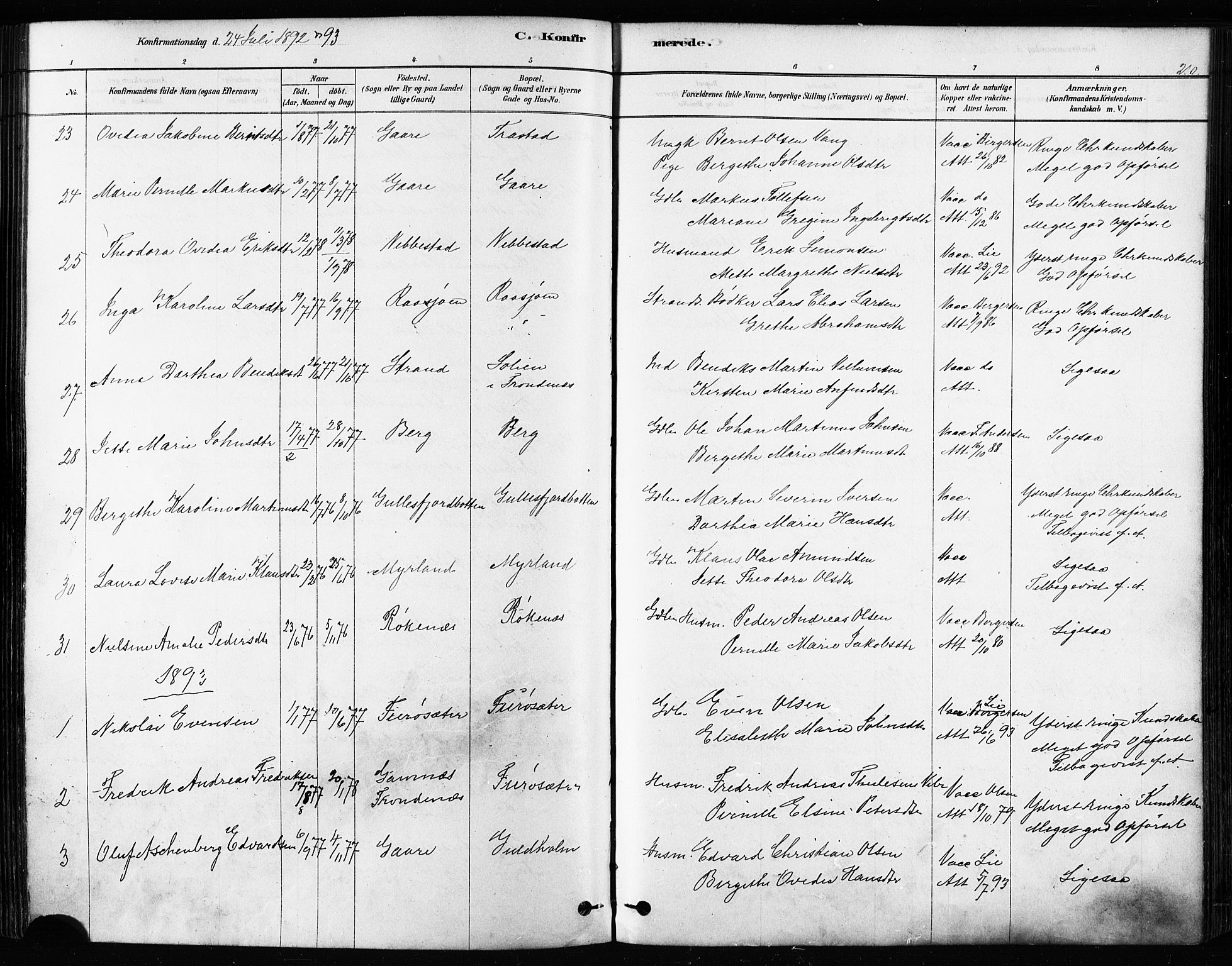 Kvæfjord sokneprestkontor, SATØ/S-1323/G/Ga/Gaa/L0005kirke: Parish register (official) no. 5, 1878-1894, p. 210