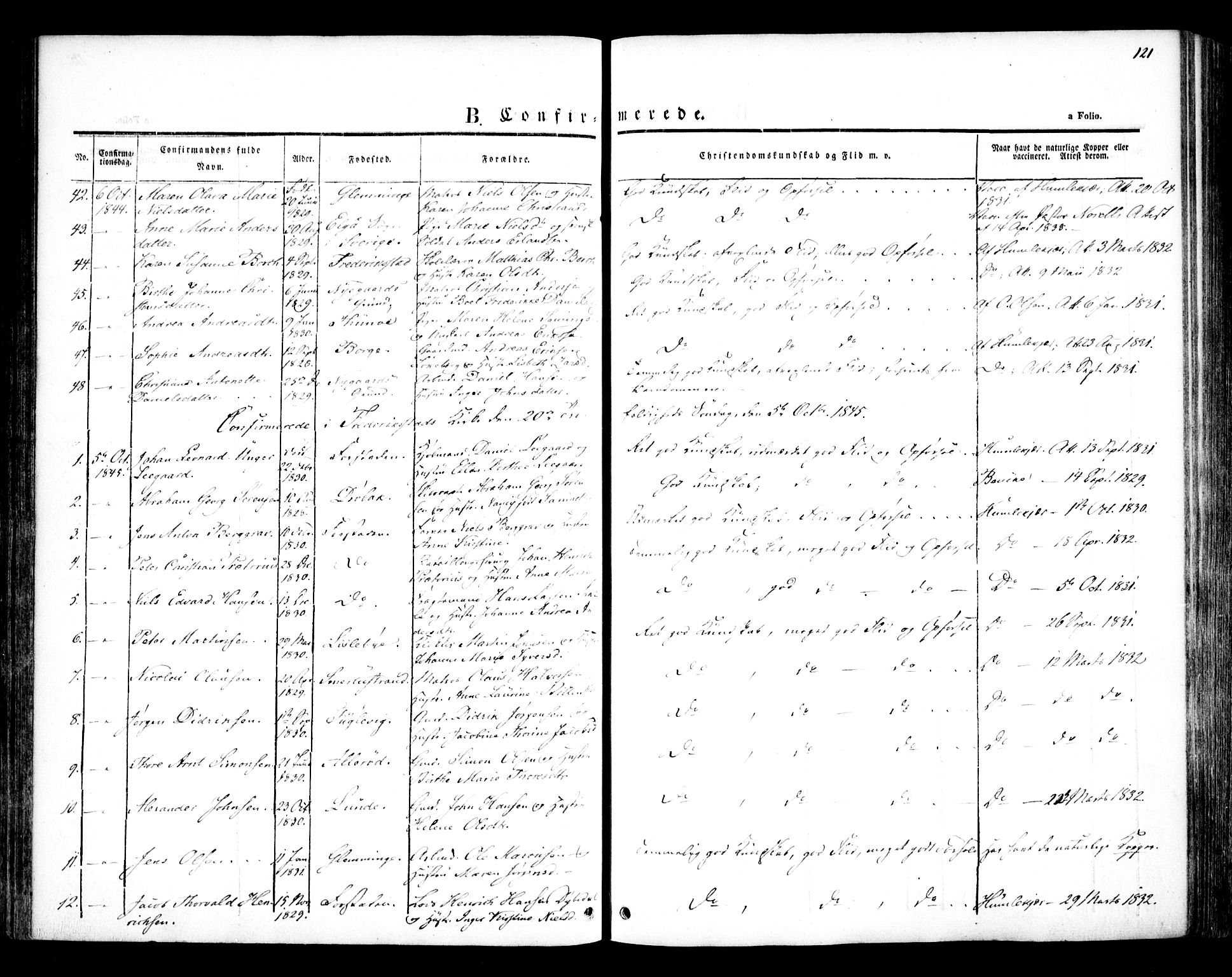 Glemmen prestekontor Kirkebøker, AV/SAO-A-10908/F/Fa/L0005: Parish register (official) no. 5, 1838-1852, p. 121