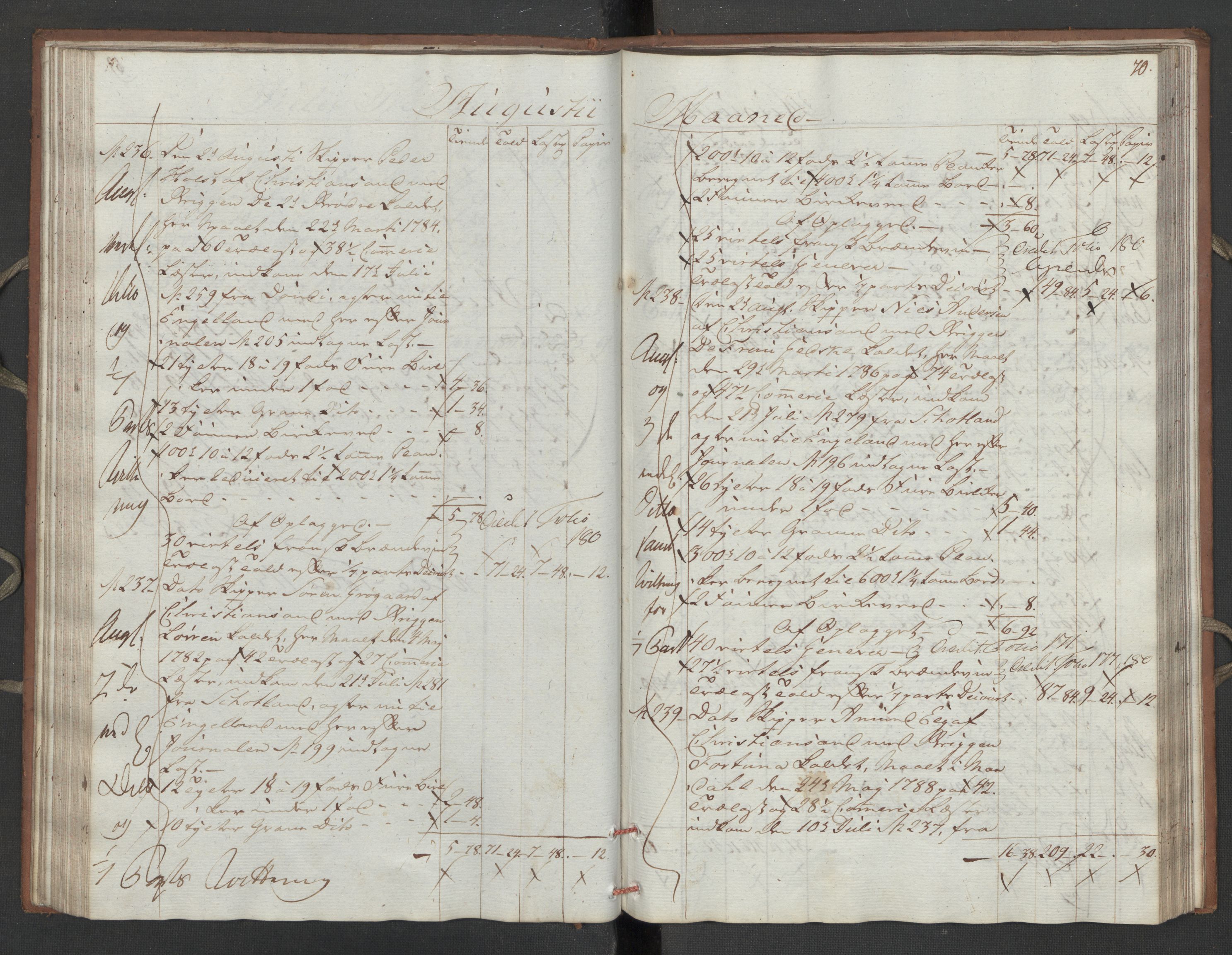Generaltollkammeret, tollregnskaper, AV/RA-EA-5490/R16/L0111/0002: Tollregnskaper Kristiansand / Utgående hovedtollbok, 1790, p. 69b-70a