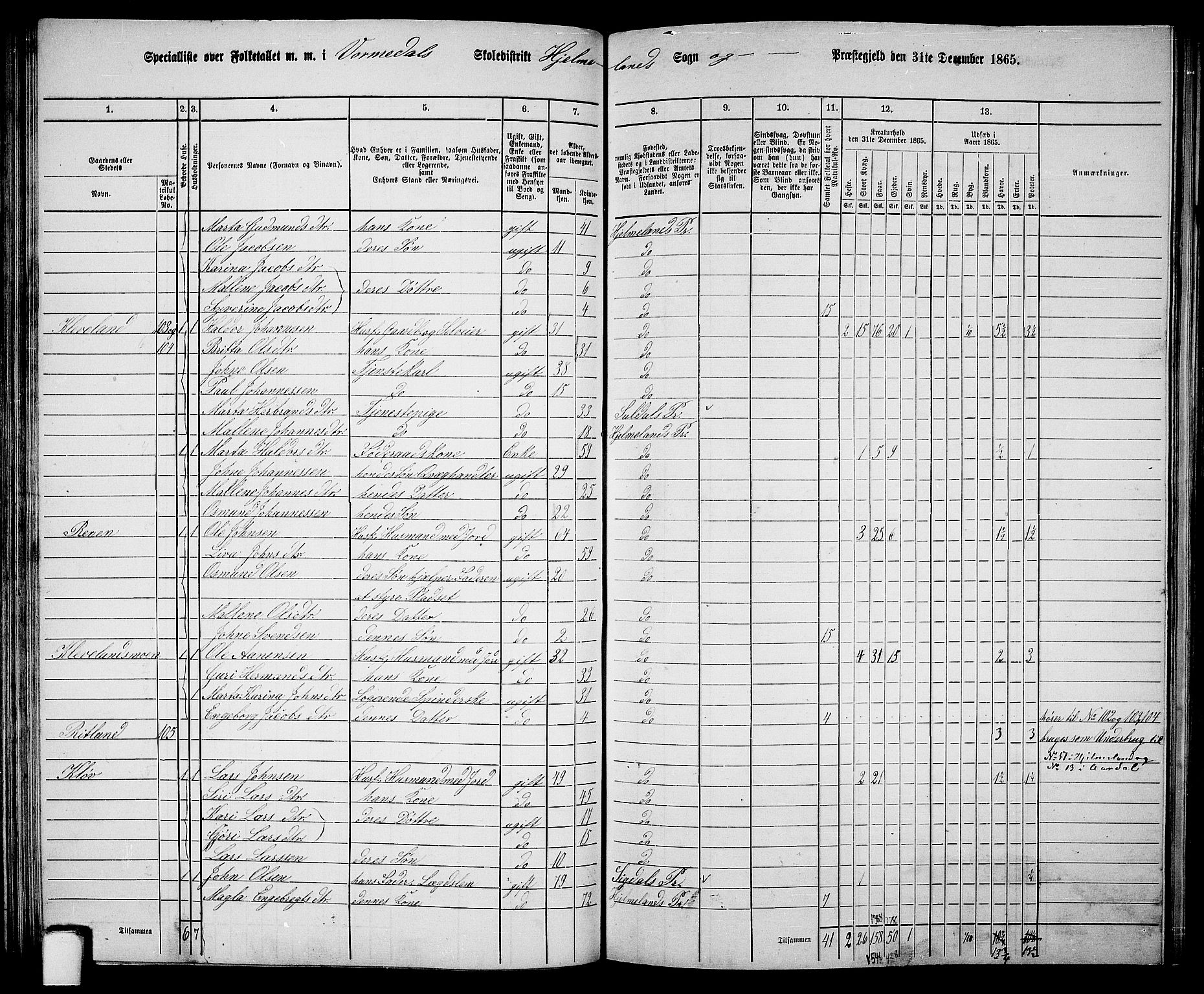 RA, 1865 census for Hjelmeland, 1865, p. 67