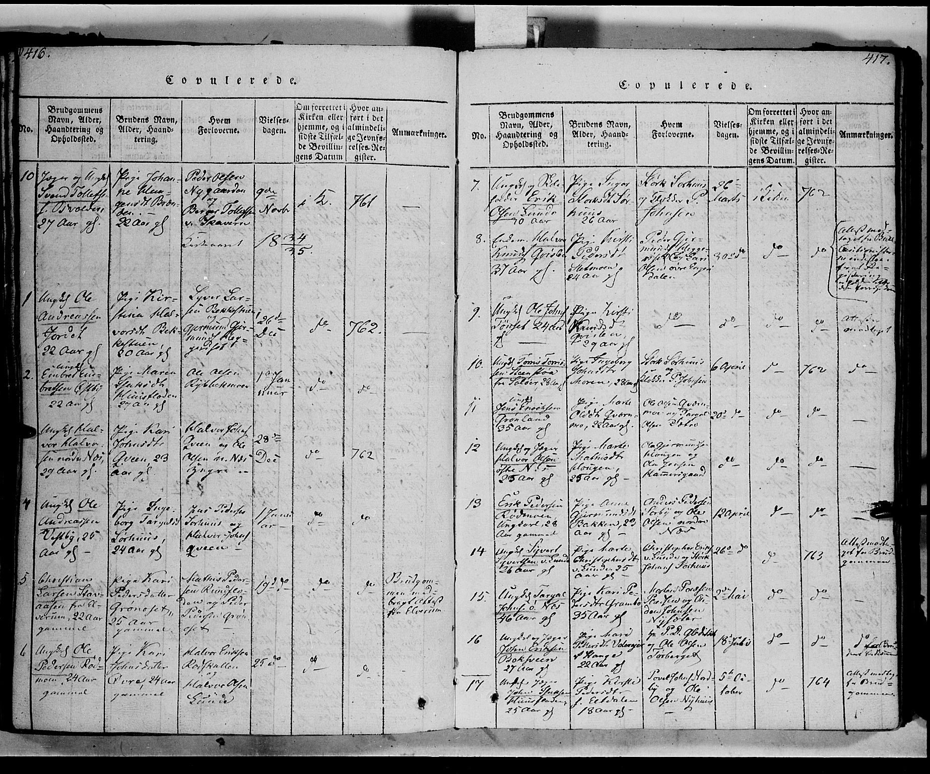 Trysil prestekontor, SAH/PREST-046/H/Ha/Haa/L0003: Parish register (official) no. 3 /1, 1814-1841, p. 416-417