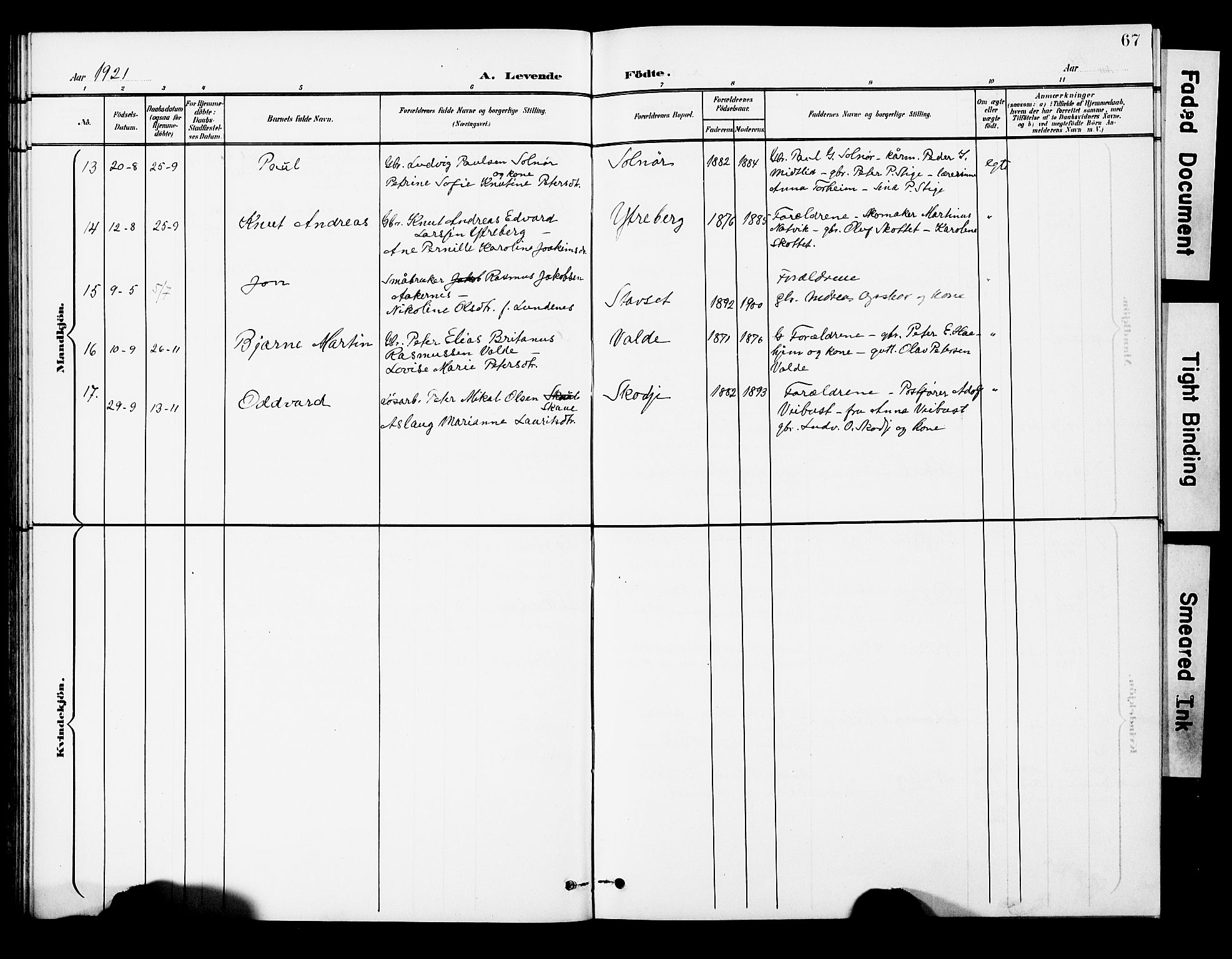 Ministerialprotokoller, klokkerbøker og fødselsregistre - Møre og Romsdal, AV/SAT-A-1454/524/L0366: Parish register (copy) no. 524C07, 1900-1931, p. 67