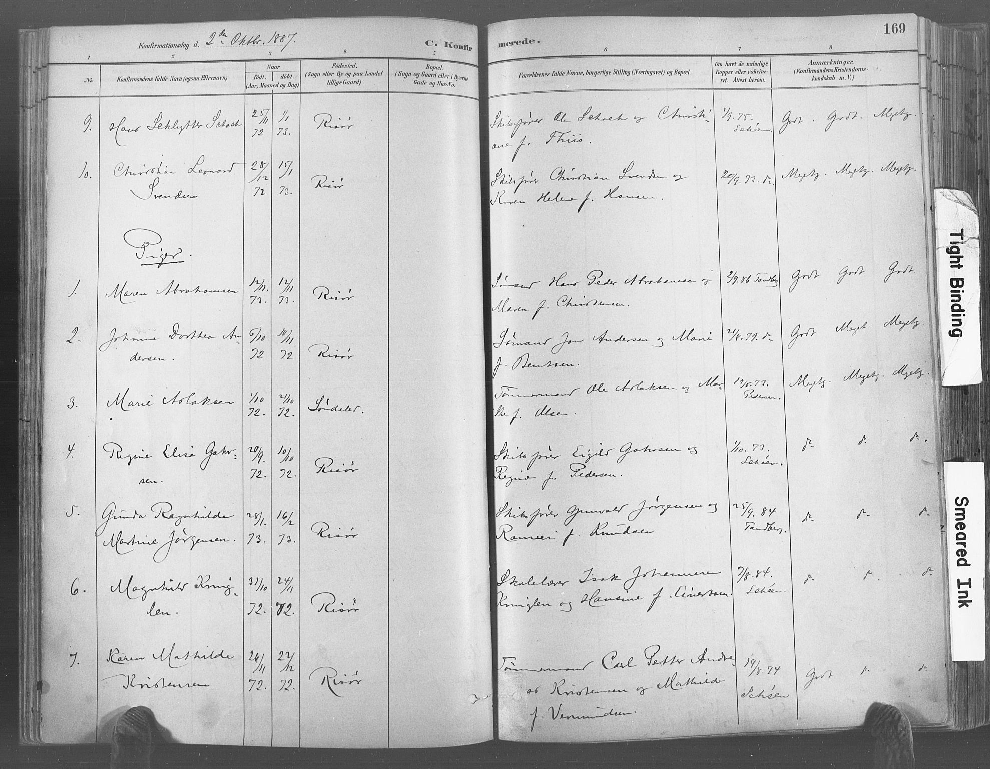 Risør sokneprestkontor, AV/SAK-1111-0035/F/Fa/L0005: Parish register (official) no. A 5, 1883-1895, p. 169