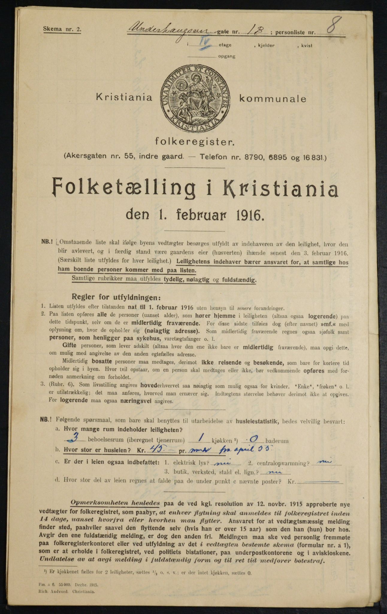 OBA, Municipal Census 1916 for Kristiania, 1916, p. 123484