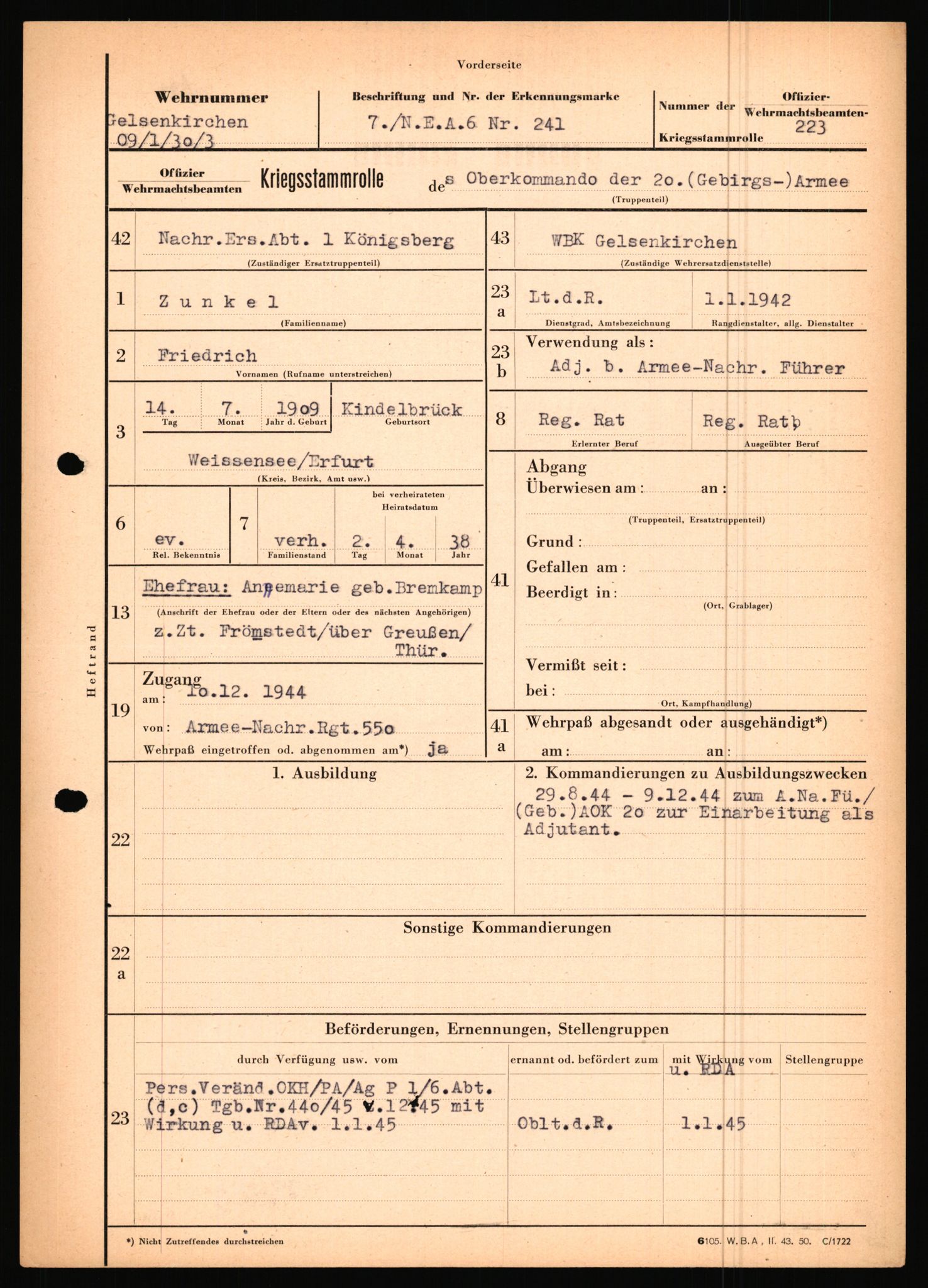 Forsvarets Overkommando. 2 kontor. Arkiv 11.4. Spredte tyske arkivsaker, AV/RA-RAFA-7031/D/Dar/Dara/L0019: Personalbøker og diverse, 1940-1945, p. 658