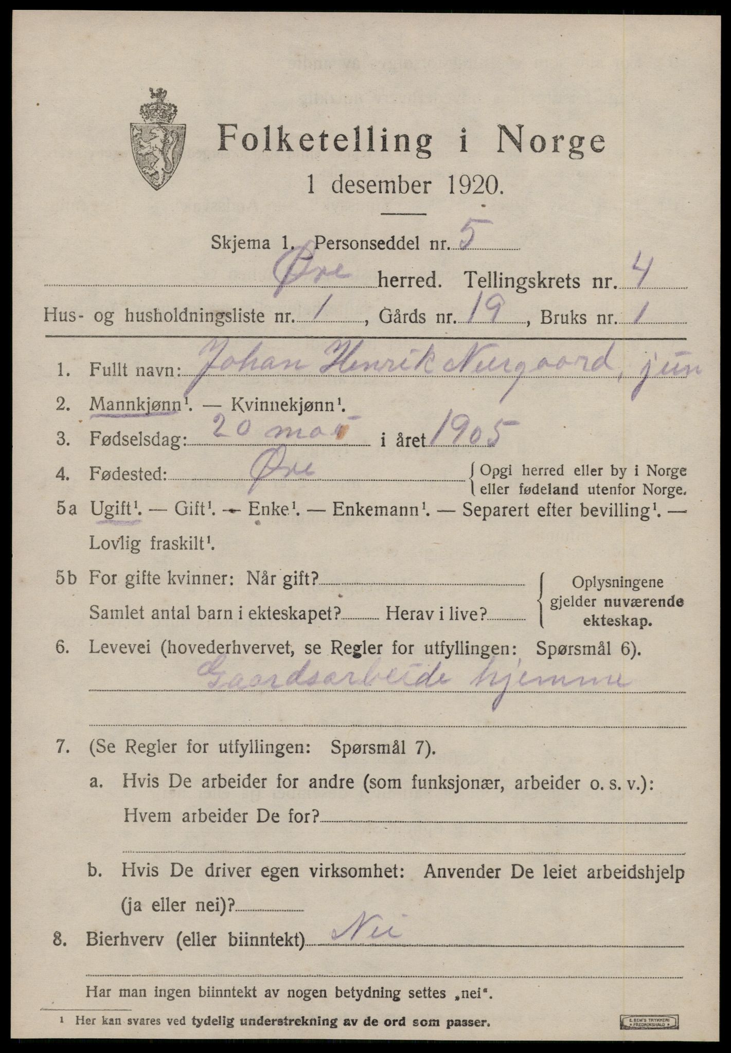 SAT, 1920 census for Øre, 1920, p. 2041