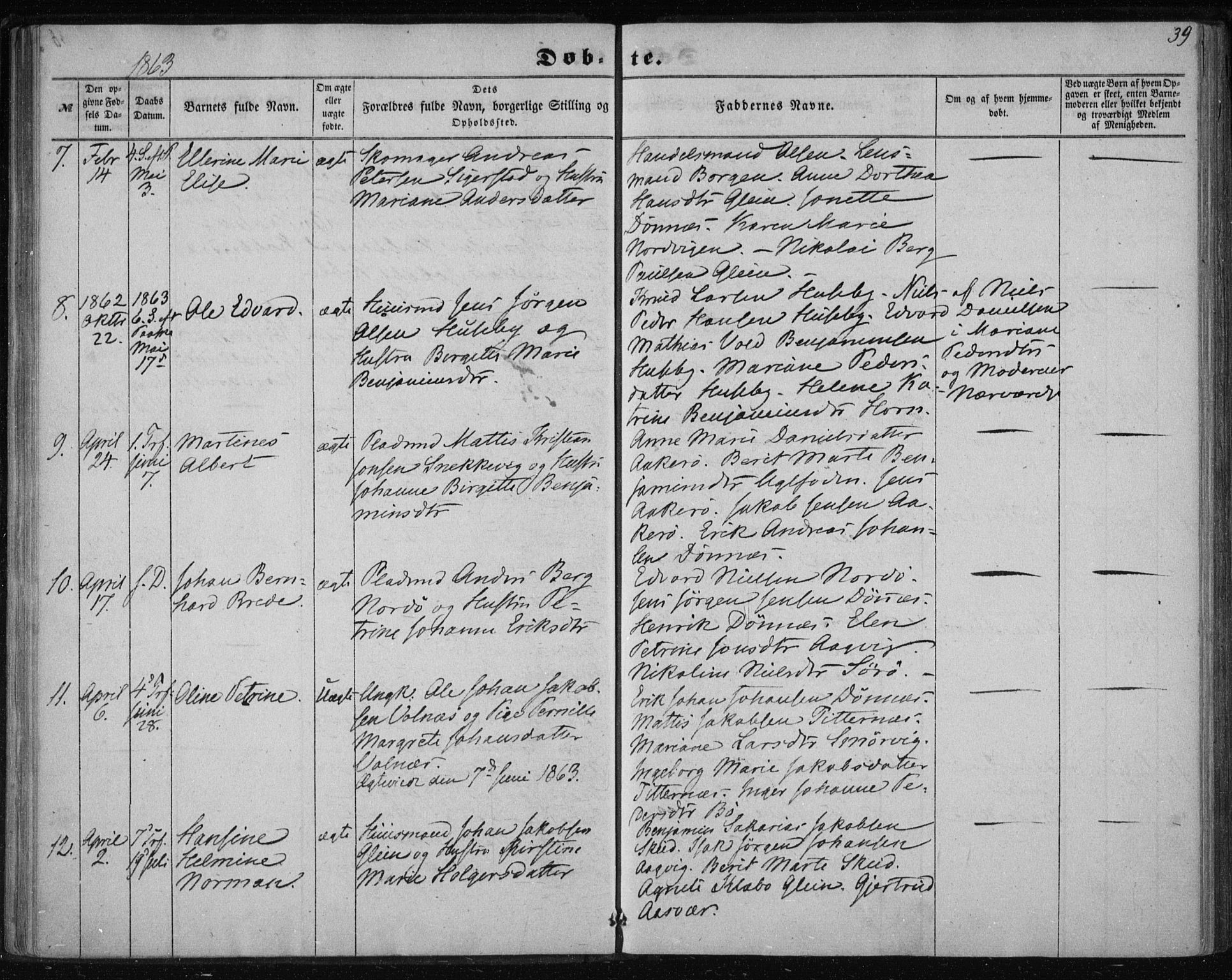 Ministerialprotokoller, klokkerbøker og fødselsregistre - Nordland, AV/SAT-A-1459/835/L0523: Parish register (official) no. 835A01, 1855-1865, p. 39