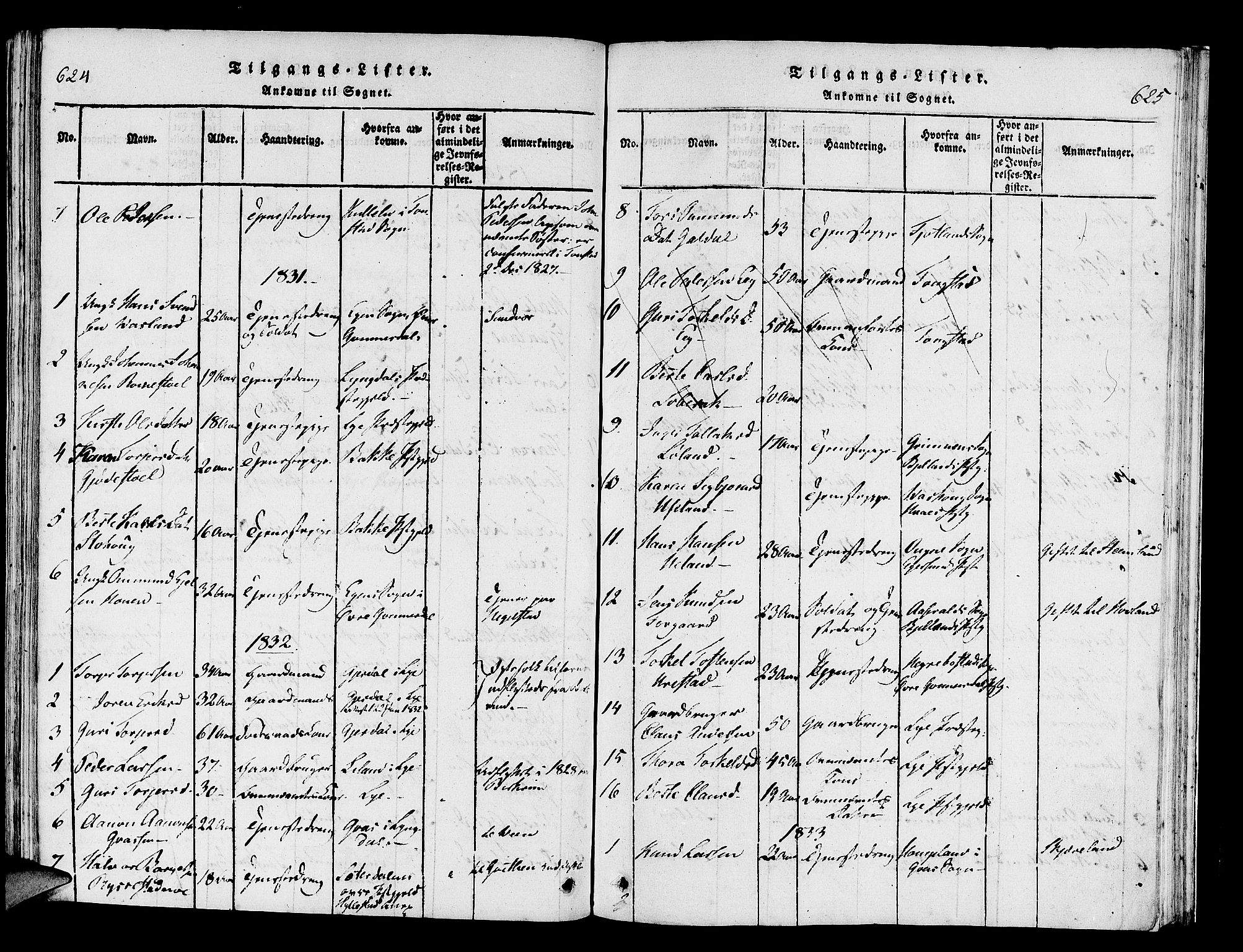 Helleland sokneprestkontor, SAST/A-101810: Parish register (official) no. A 5, 1815-1834, p. 624-625