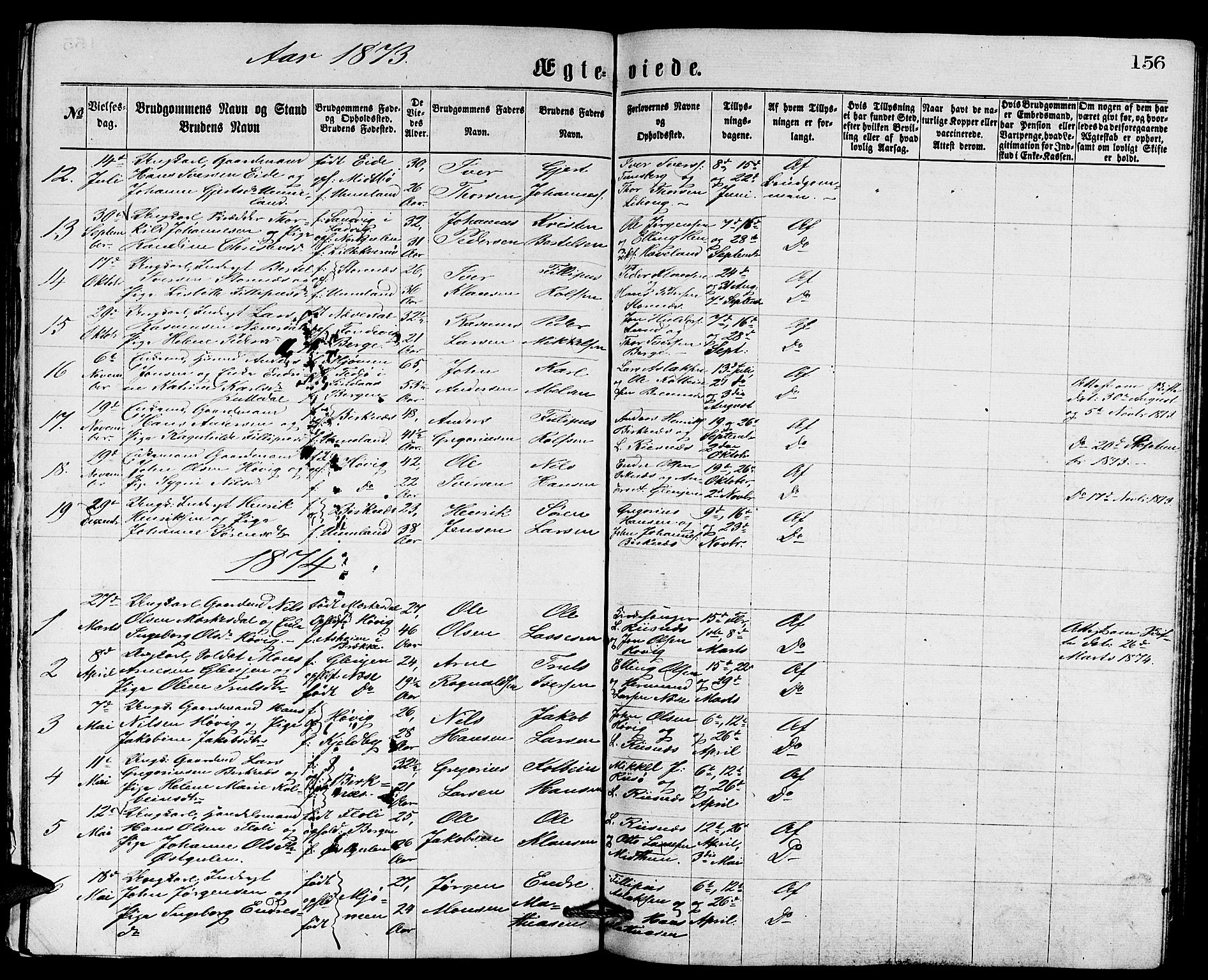 Gulen sokneprestembete, AV/SAB-A-80201/H/Hab/Habb/L0002: Parish register (copy) no. B 2, 1867-1883, p. 156