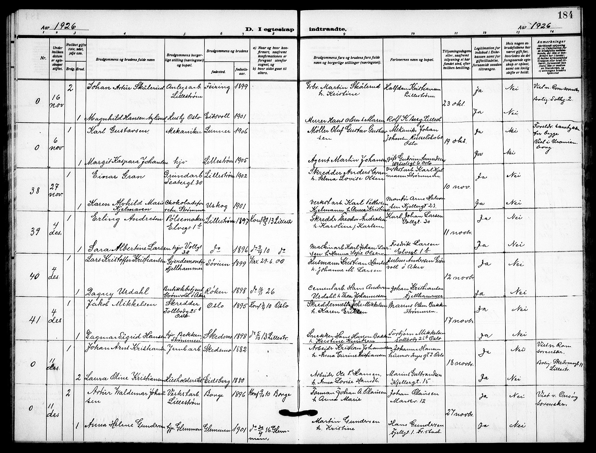 Skedsmo prestekontor Kirkebøker, SAO/A-10033a/G/Gc/L0003: Parish register (copy) no. III 3, 1926-1939, p. 184