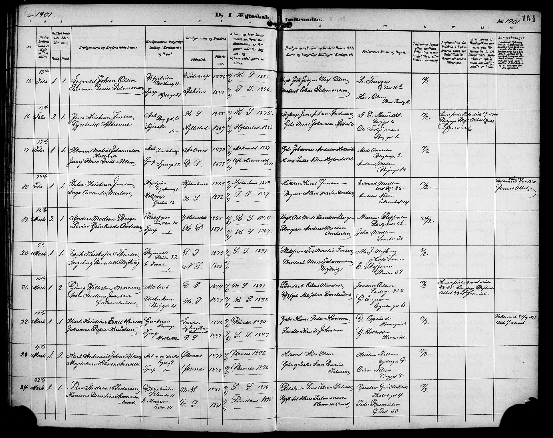 Sandviken Sokneprestembete, AV/SAB-A-77601/H/Hb/L0003: Parish register (copy) no. A 4, 1892-1901, p. 154