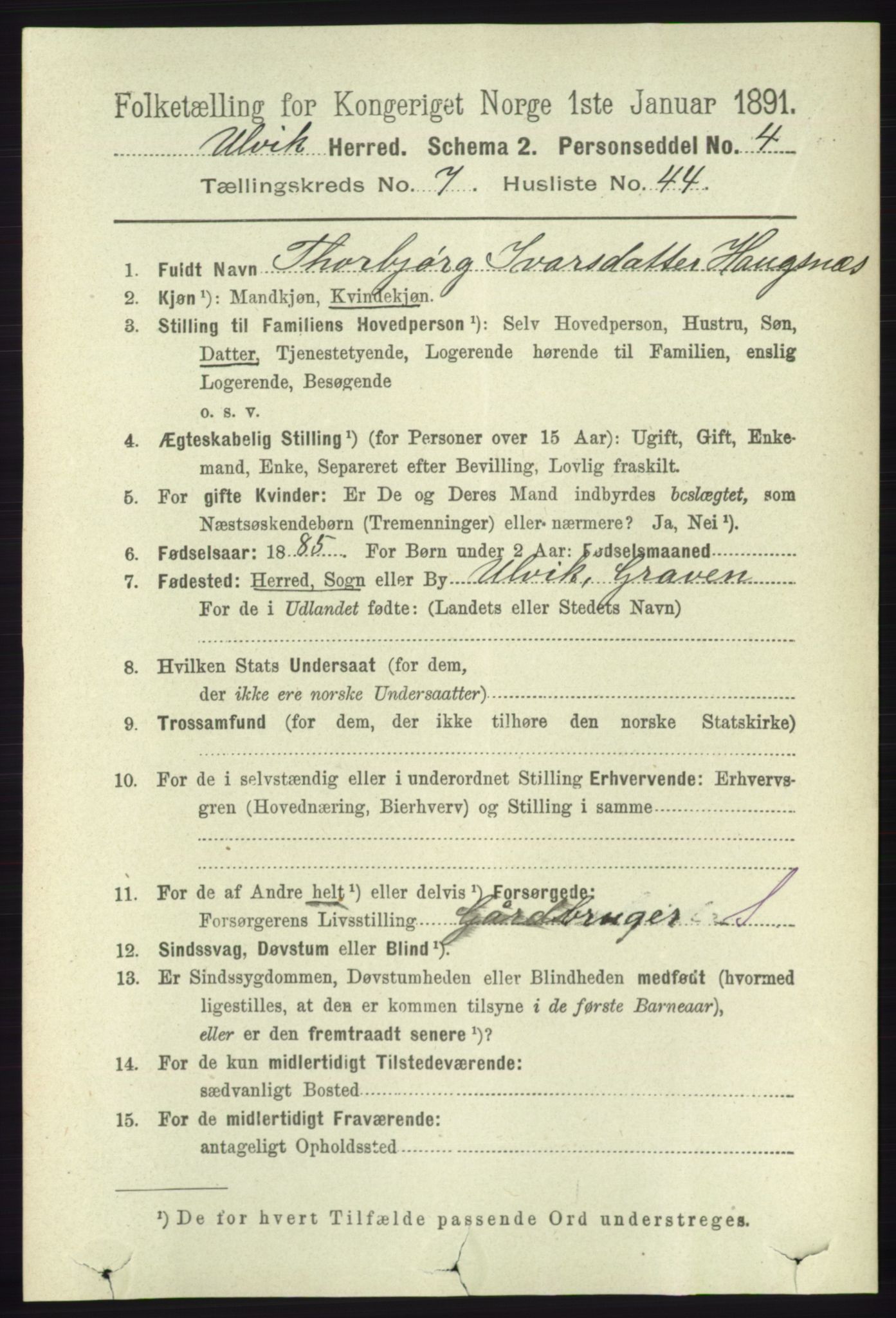 RA, 1891 census for 1233 Ulvik, 1891, p. 2524