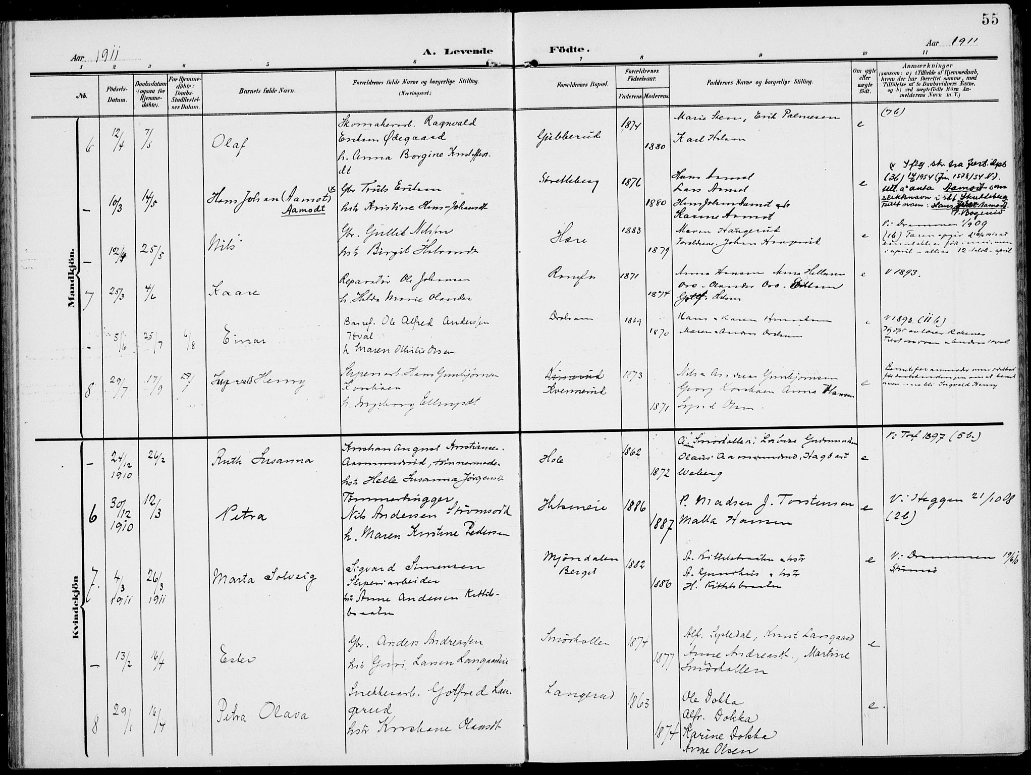 Modum kirkebøker, AV/SAKO-A-234/F/Fa/L0019: Parish register (official) no. 19, 1890-1914, p. 55