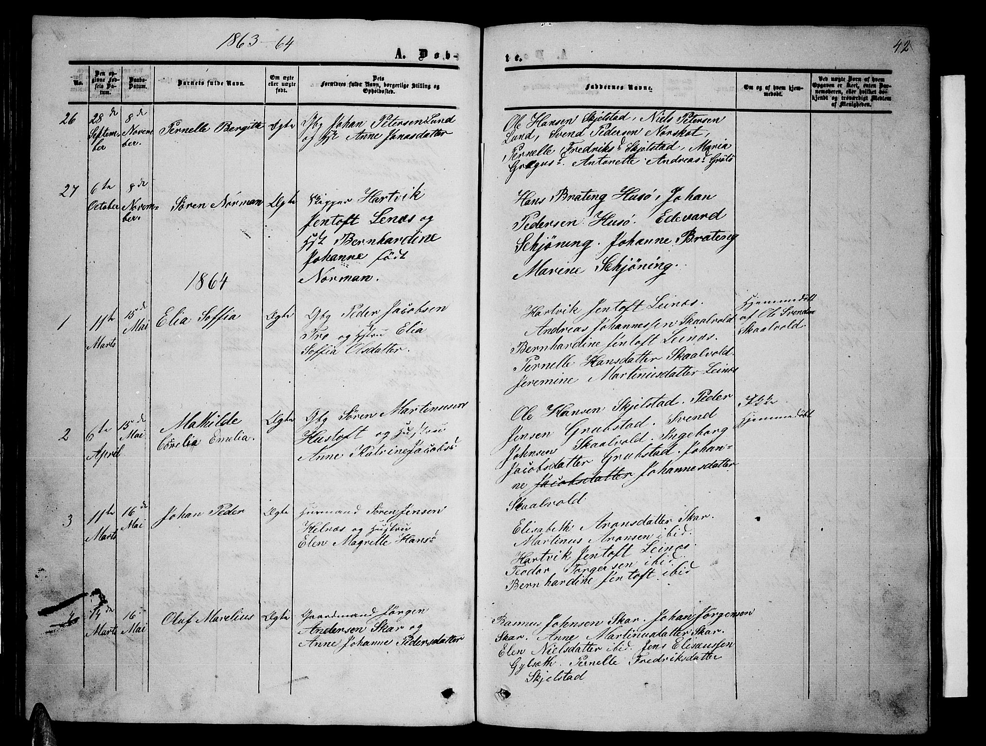 Ministerialprotokoller, klokkerbøker og fødselsregistre - Nordland, AV/SAT-A-1459/857/L0827: Parish register (copy) no. 857C02, 1852-1879, p. 42