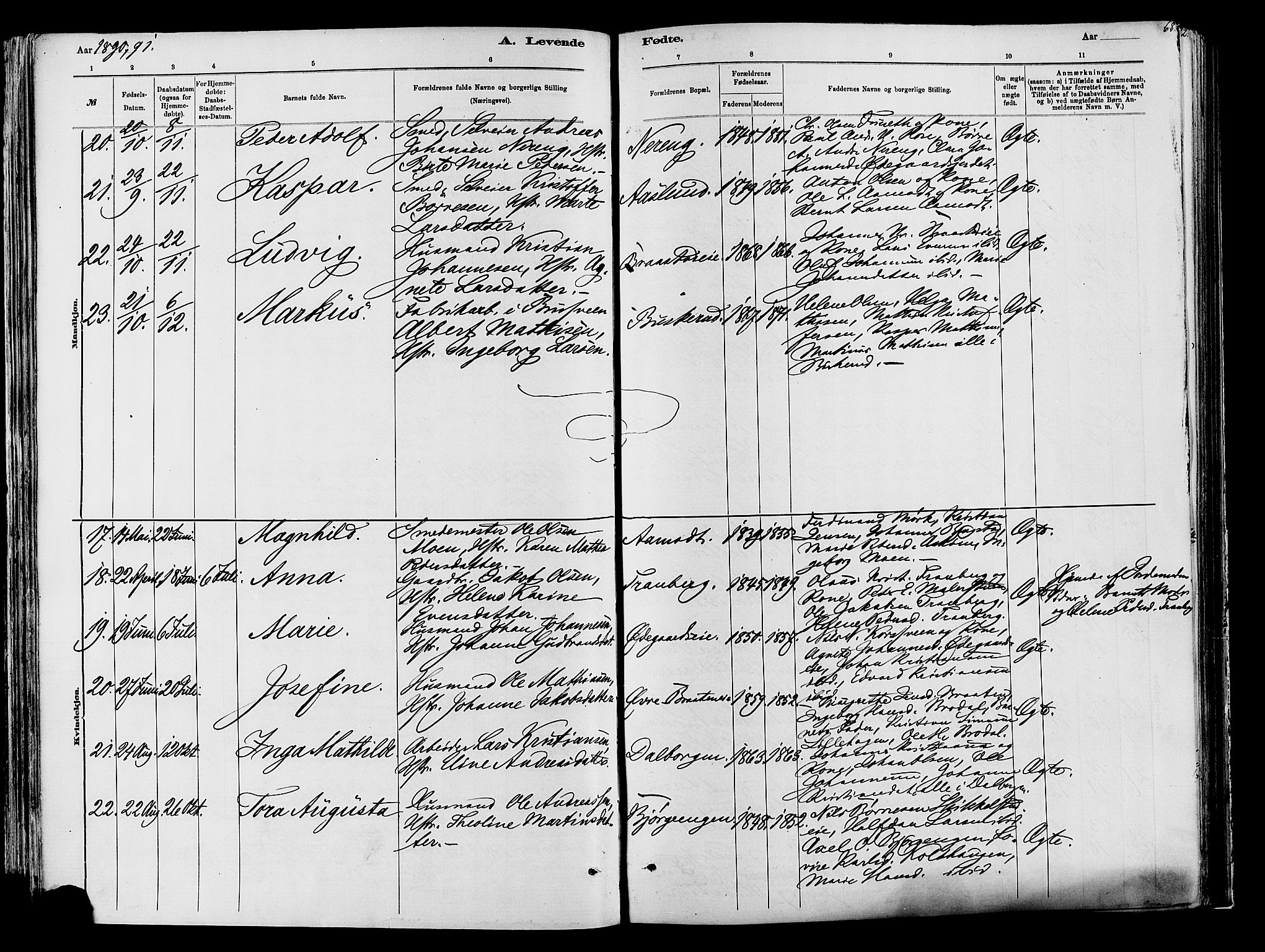 Vardal prestekontor, SAH/PREST-100/H/Ha/Haa/L0009: Parish register (official) no. 9, 1878-1892, p. 68