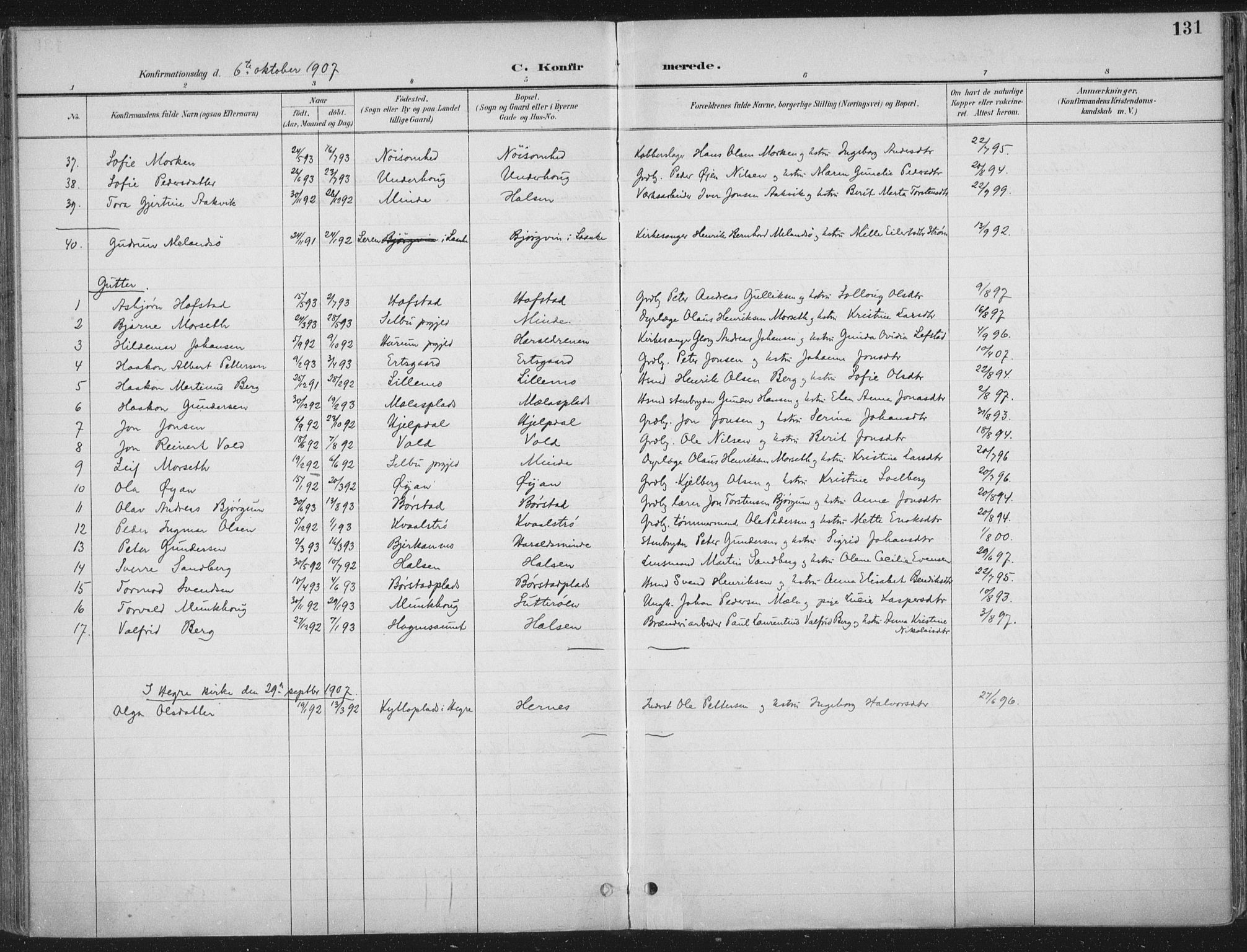 Ministerialprotokoller, klokkerbøker og fødselsregistre - Nord-Trøndelag, SAT/A-1458/709/L0082: Parish register (official) no. 709A22, 1896-1916, p. 131