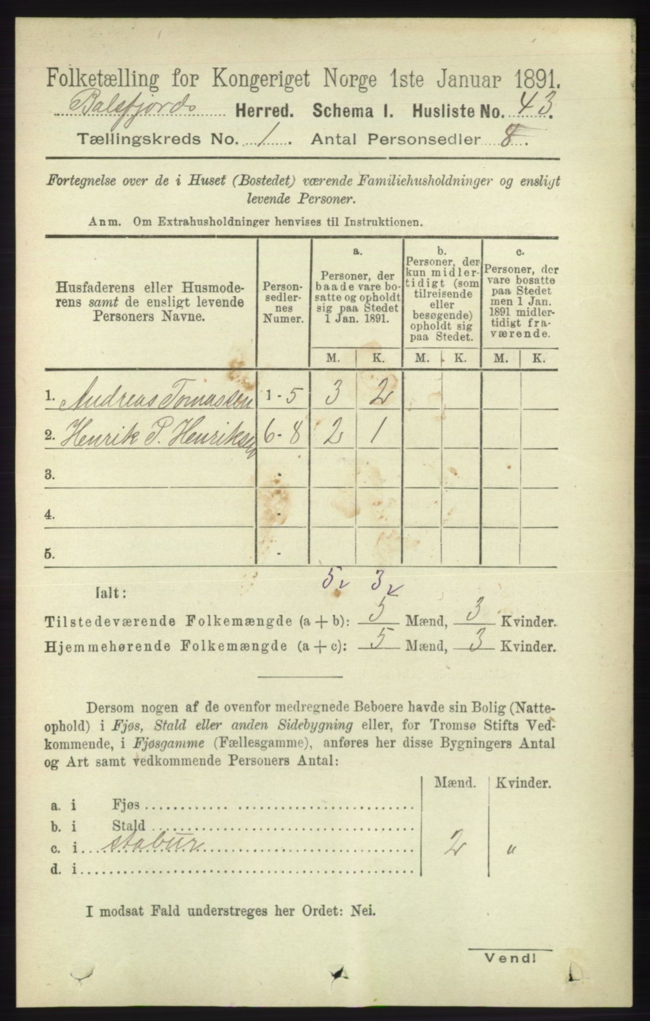 RA, 1891 census for 1933 Balsfjord, 1891, p. 67