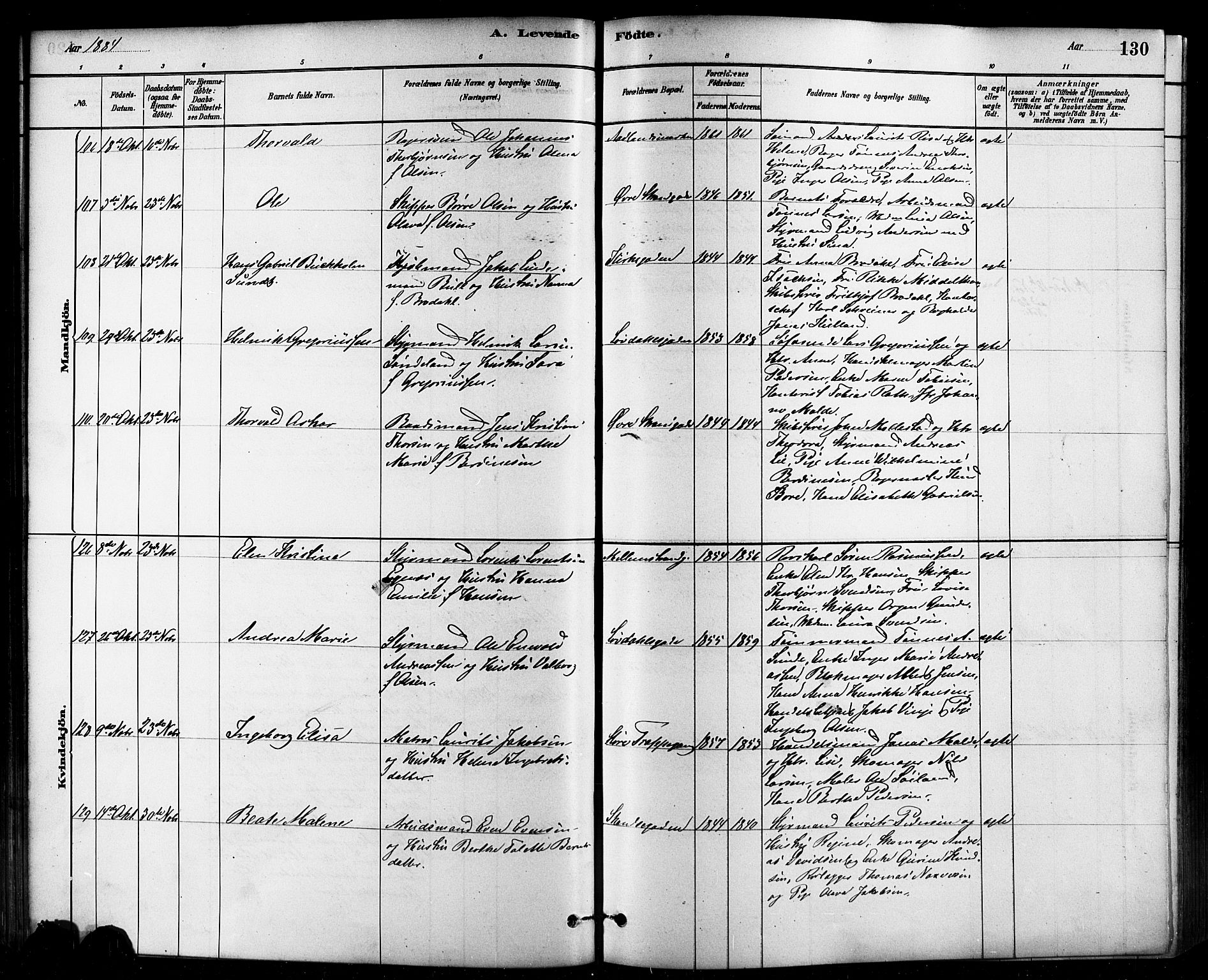 Domkirken sokneprestkontor, SAST/A-101812/001/30/30BB/L0015: Parish register (copy) no. B 15, 1880-1891, p. 130