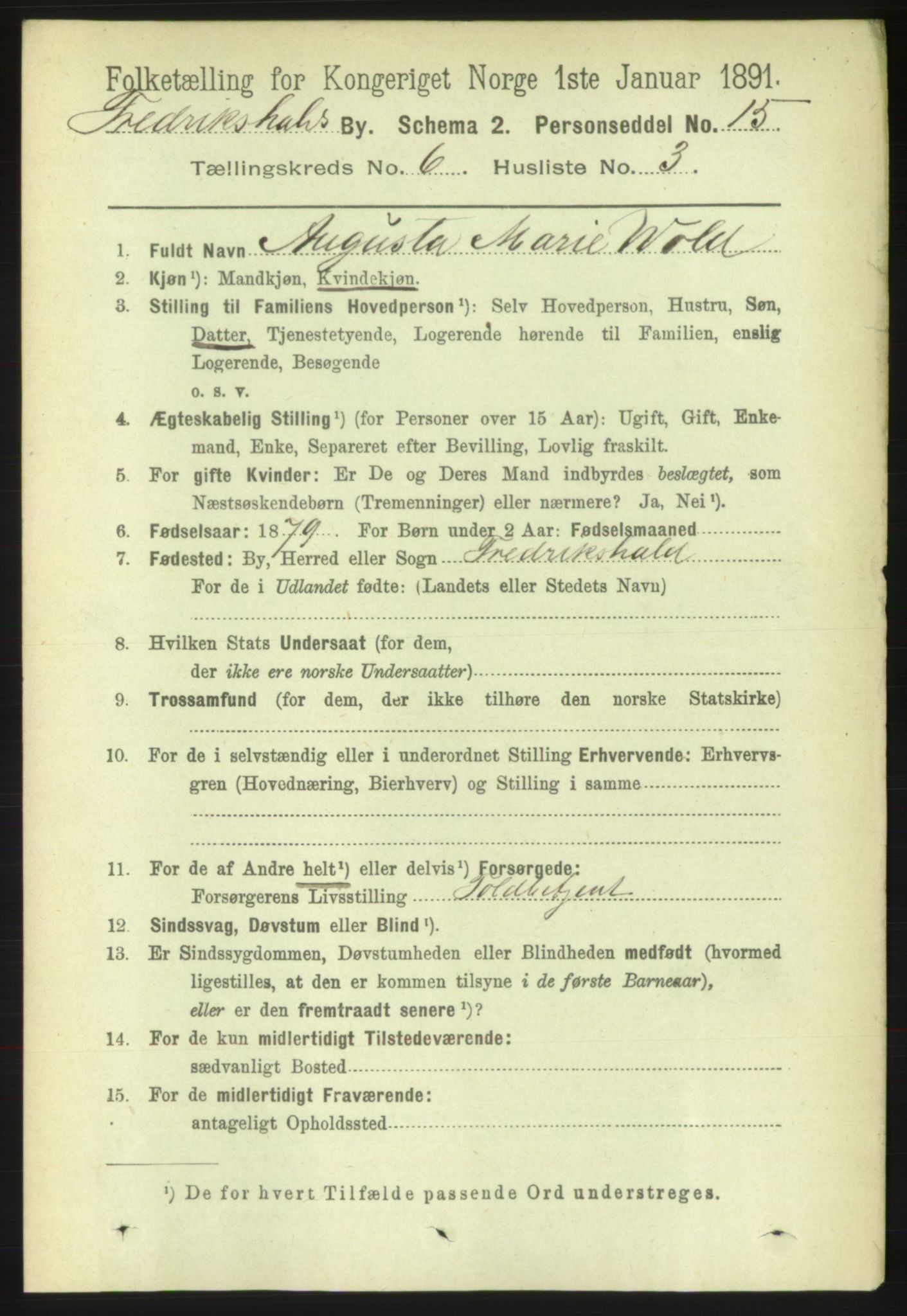 RA, 1891 census for 0101 Fredrikshald, 1891, p. 4515