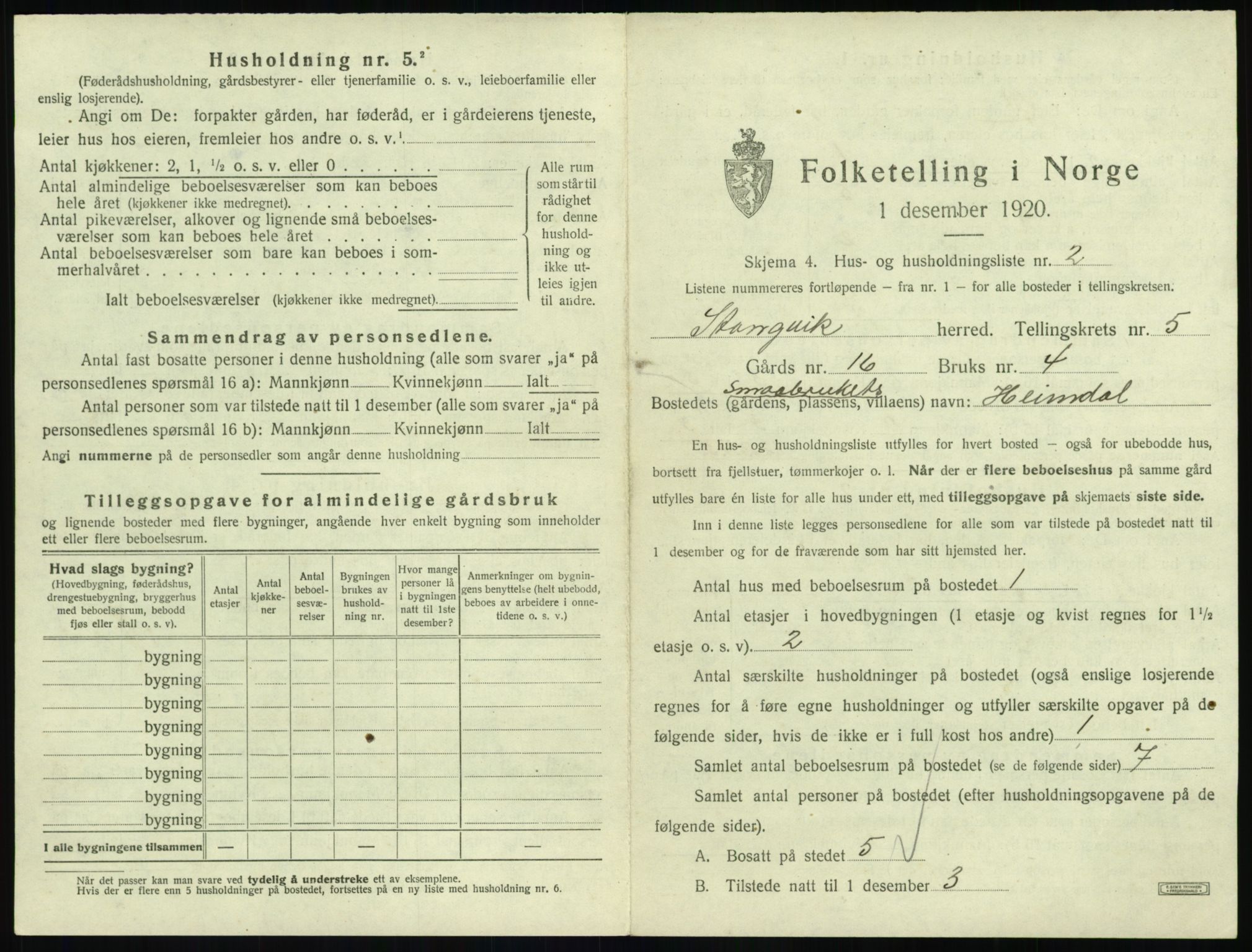 SAT, 1920 census for Stangvik, 1920, p. 462