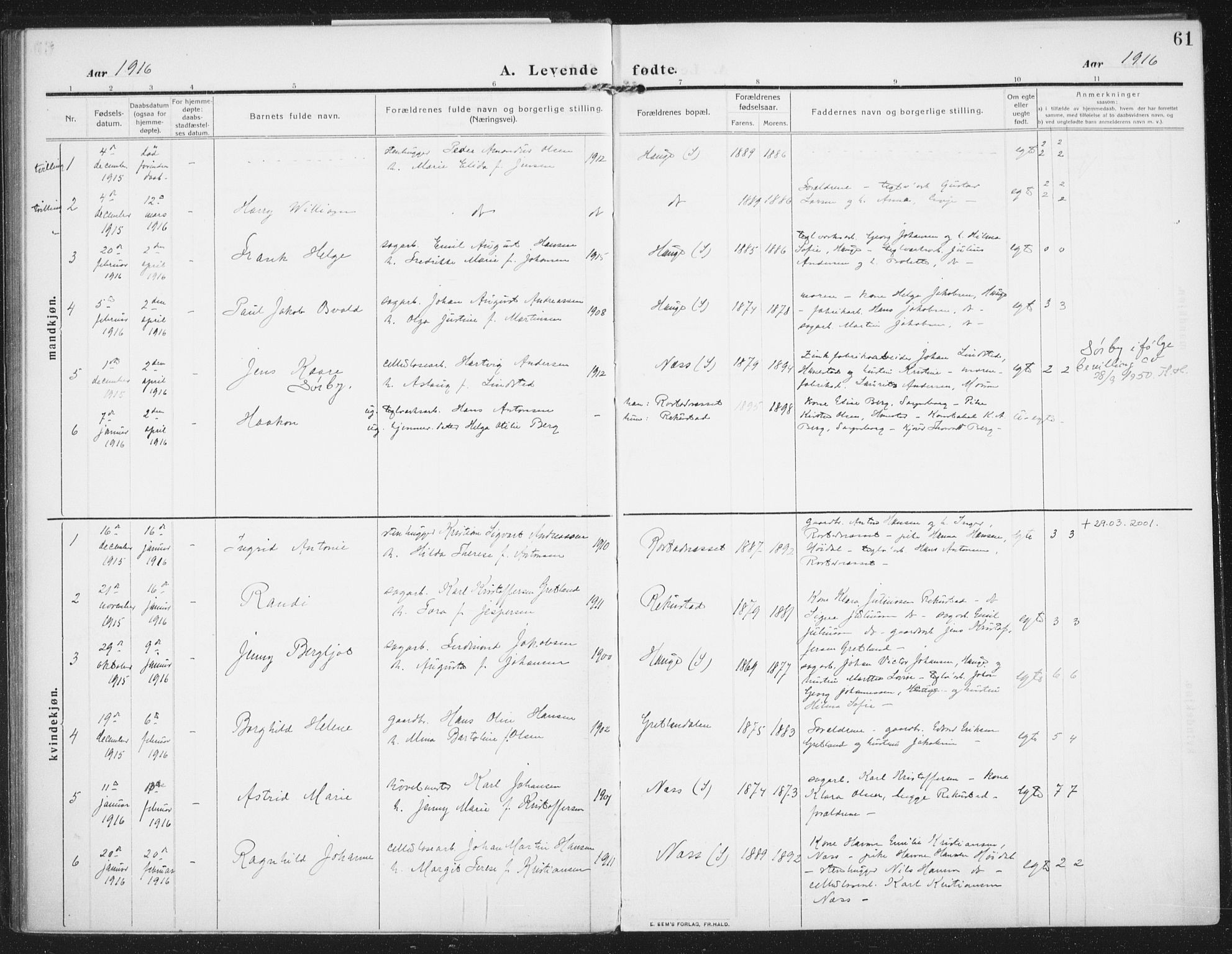 Rolvsøy prestekontor Kirkebøker, AV/SAO-A-2004/F/Fa/L0002: Parish register (official) no. 2, 1909-1917, p. 61