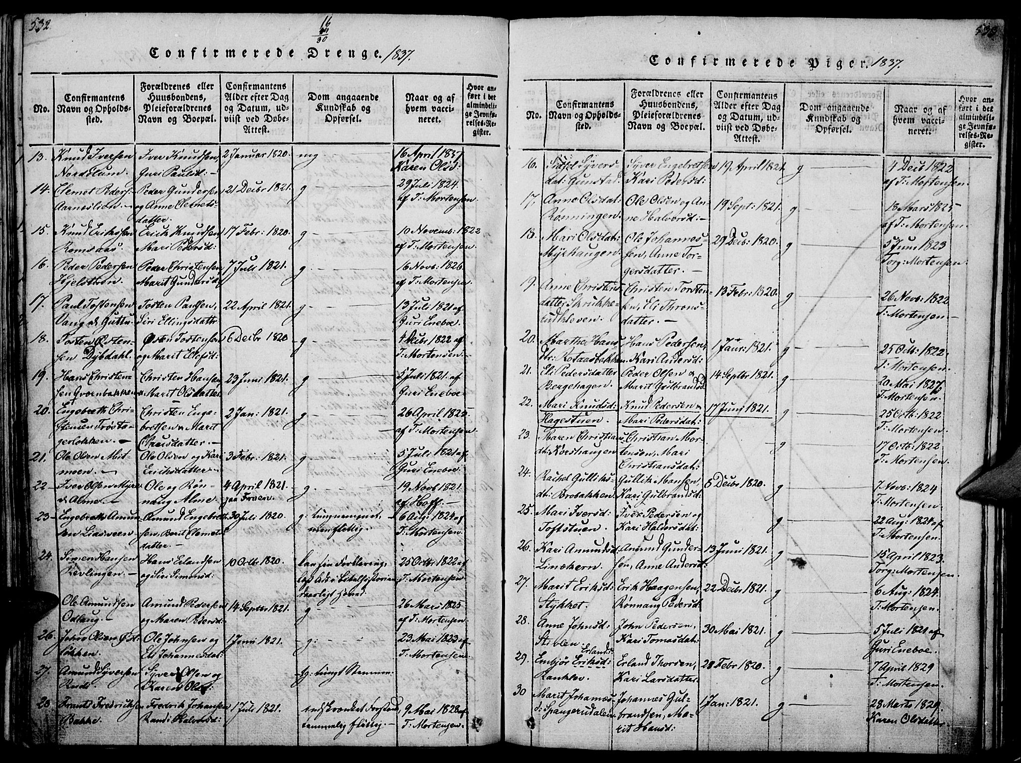 Ringebu prestekontor, SAH/PREST-082/H/Ha/Haa/L0004: Parish register (official) no. 4, 1821-1839, p. 532-533