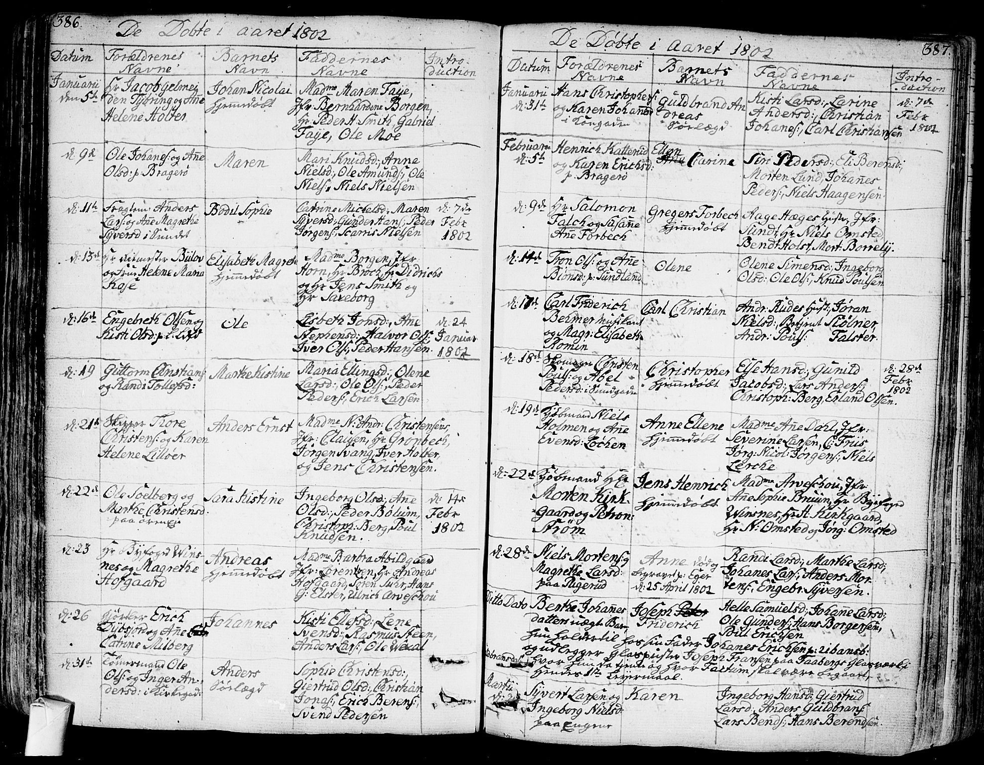 Bragernes kirkebøker, AV/SAKO-A-6/F/Fa/L0006a: Parish register (official) no. I 6, 1782-1814, p. 386-387