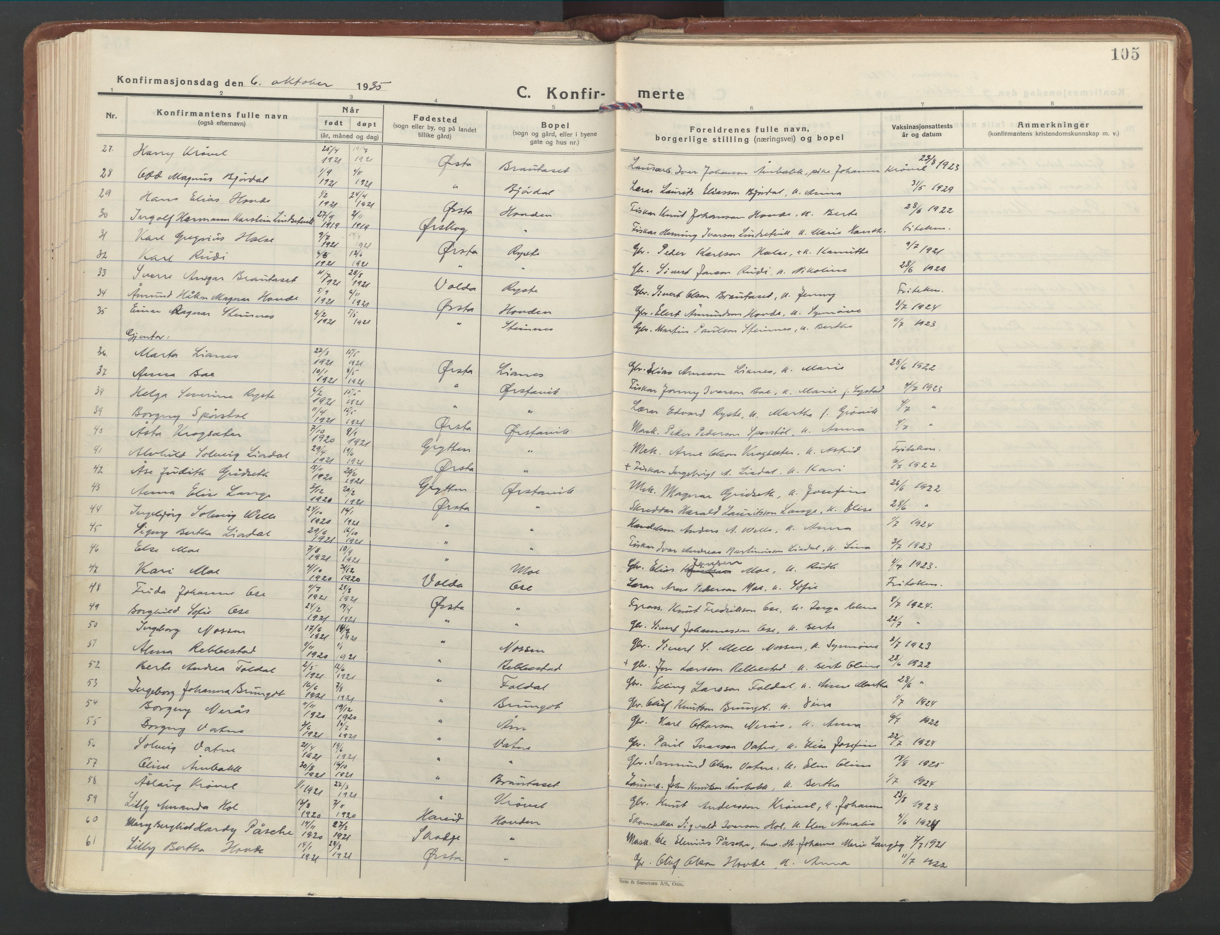 Ministerialprotokoller, klokkerbøker og fødselsregistre - Møre og Romsdal, AV/SAT-A-1454/513/L0181: Parish register (official) no. 513A08, 1930-1943, p. 105