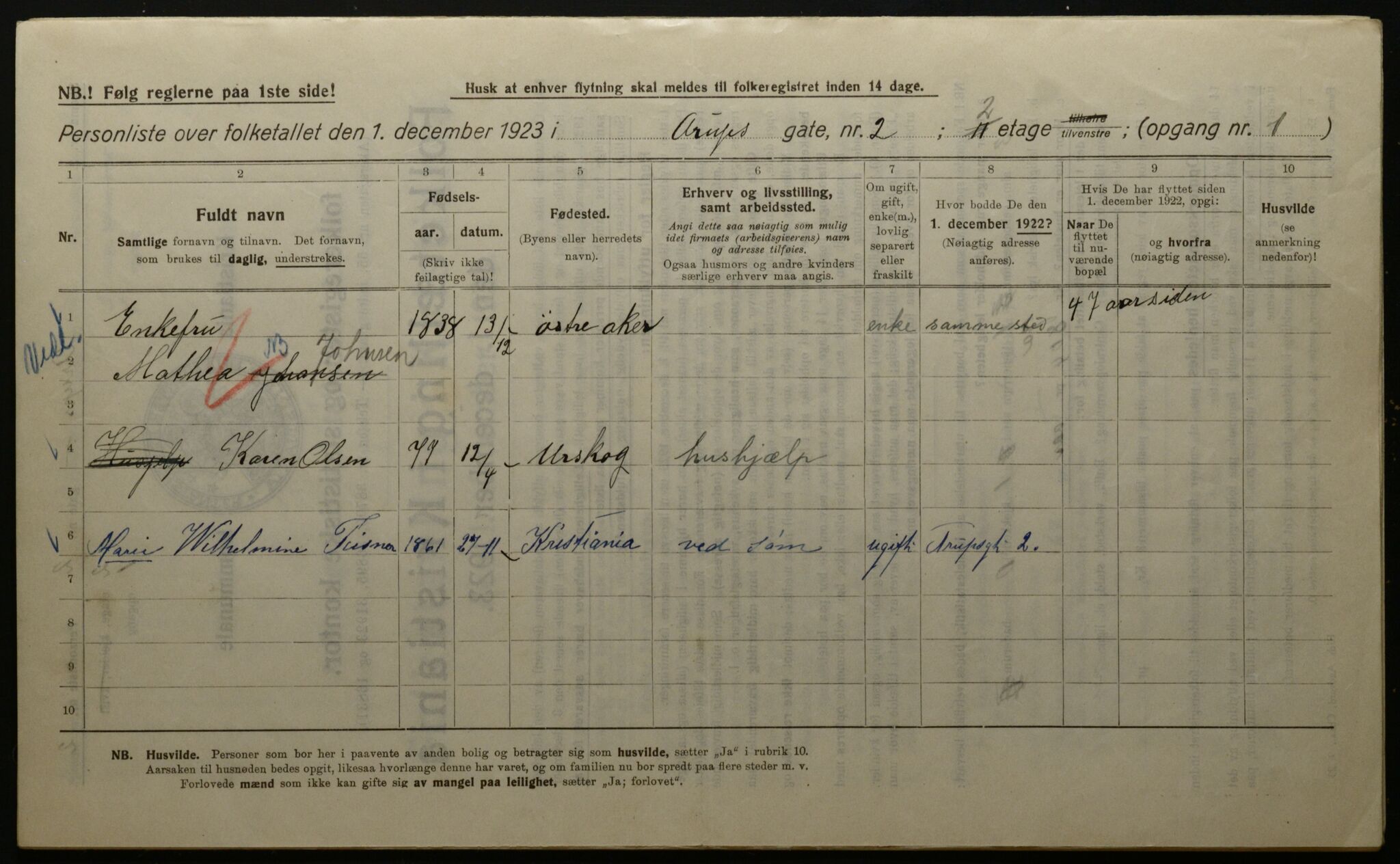 OBA, Municipal Census 1923 for Kristiania, 1923, p. 2789