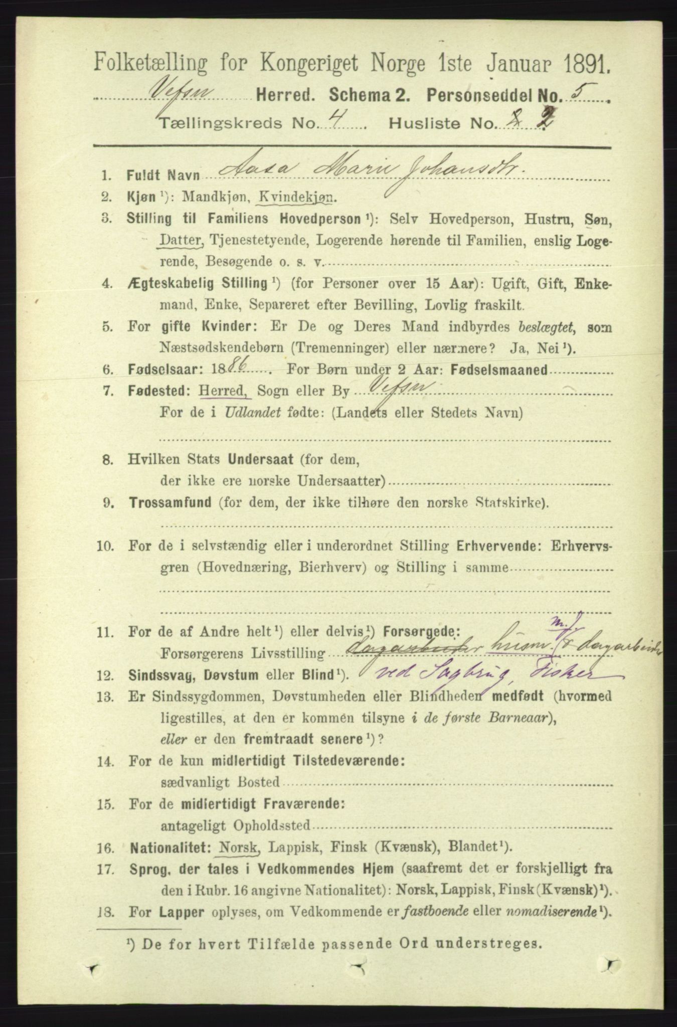 RA, 1891 census for 1824 Vefsn, 1891, p. 1636