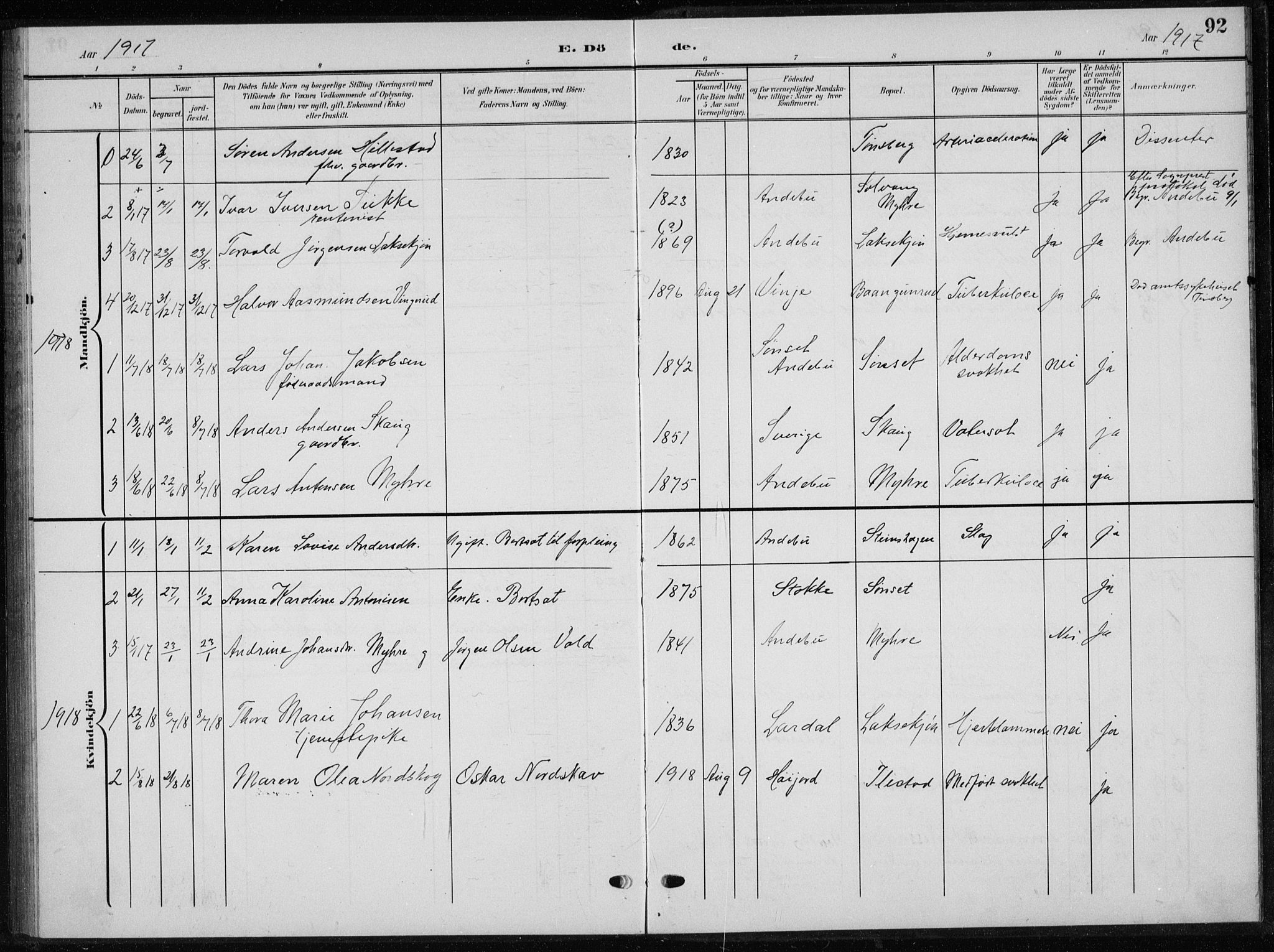 Andebu kirkebøker, AV/SAKO-A-336/G/Gb/L0001: Parish register (copy) no. II 1, 1901-1936, p. 92