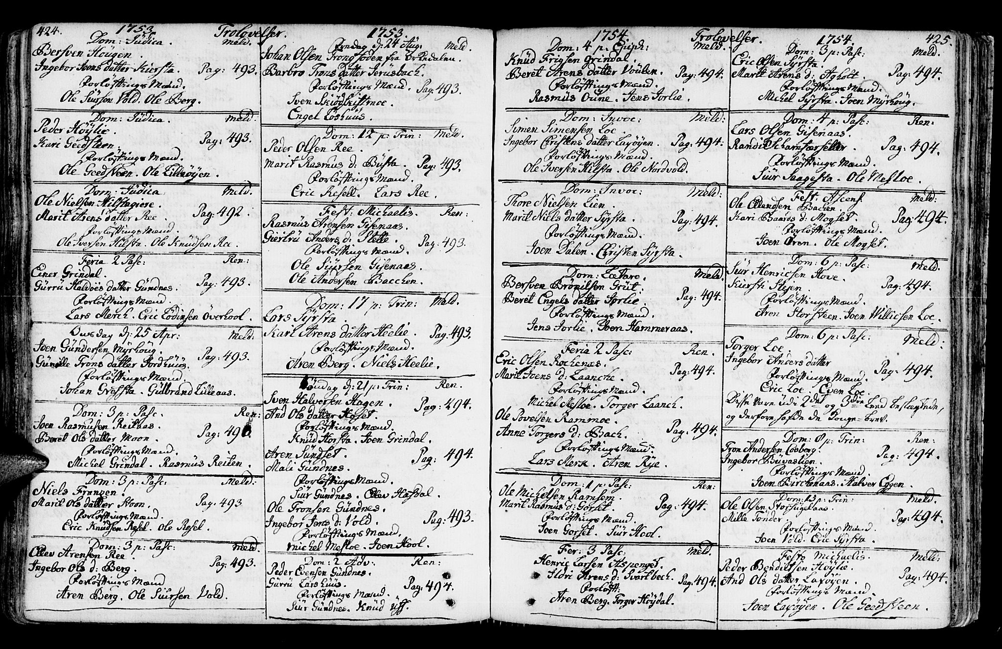 Ministerialprotokoller, klokkerbøker og fødselsregistre - Sør-Trøndelag, SAT/A-1456/672/L0851: Parish register (official) no. 672A04, 1751-1775, p. 424-425