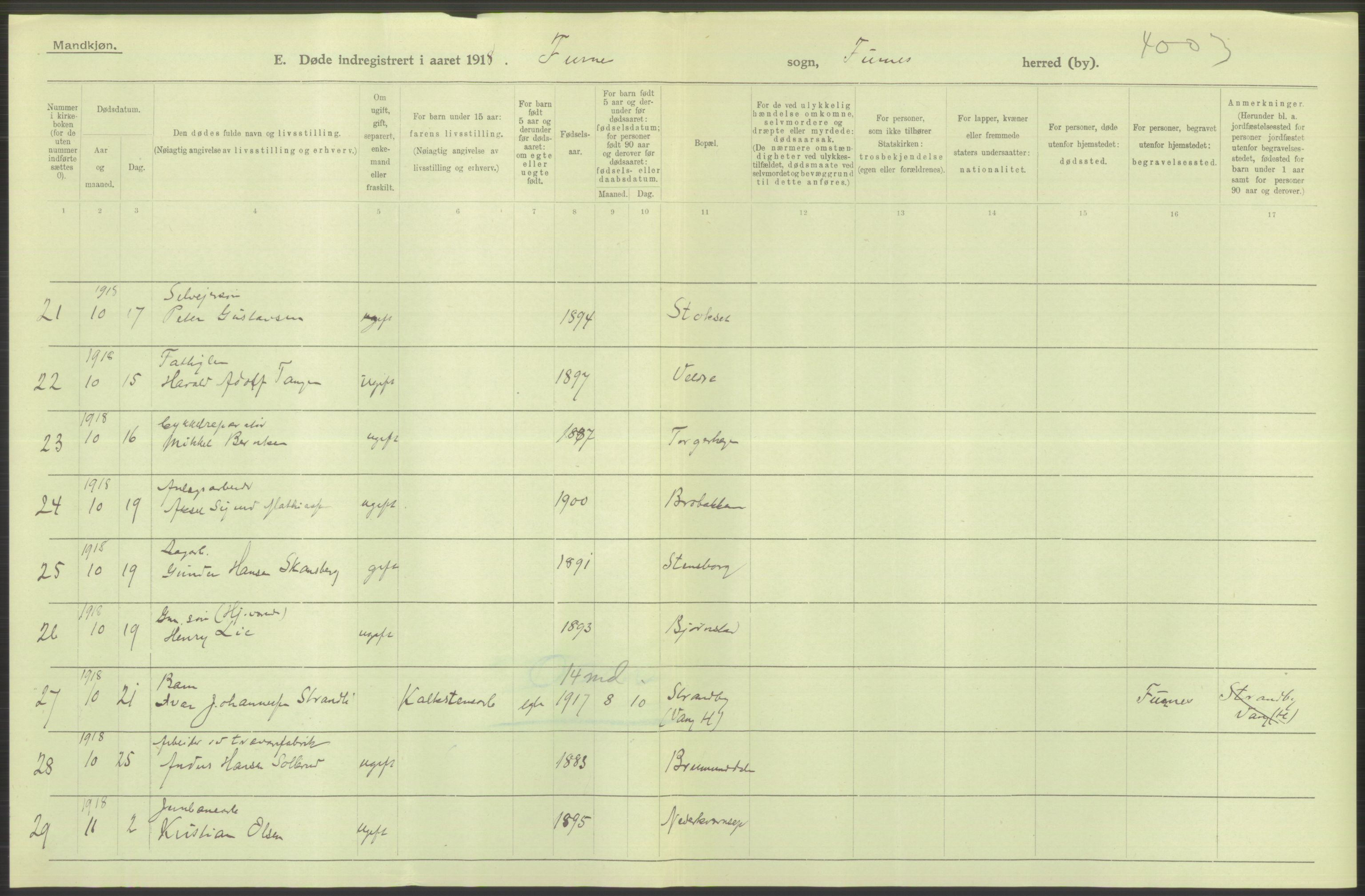 Statistisk sentralbyrå, Sosiodemografiske emner, Befolkning, AV/RA-S-2228/D/Df/Dfb/Dfbh/L0014: Hedemarkens fylke: Døde. Bygder og byer., 1918, p. 388