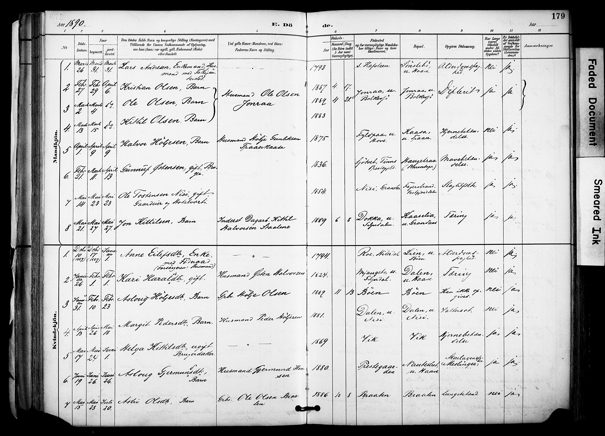 Gransherad kirkebøker, SAKO/A-267/F/Fa/L0005: Parish register (official) no. I 5, 1887-1916, p. 179