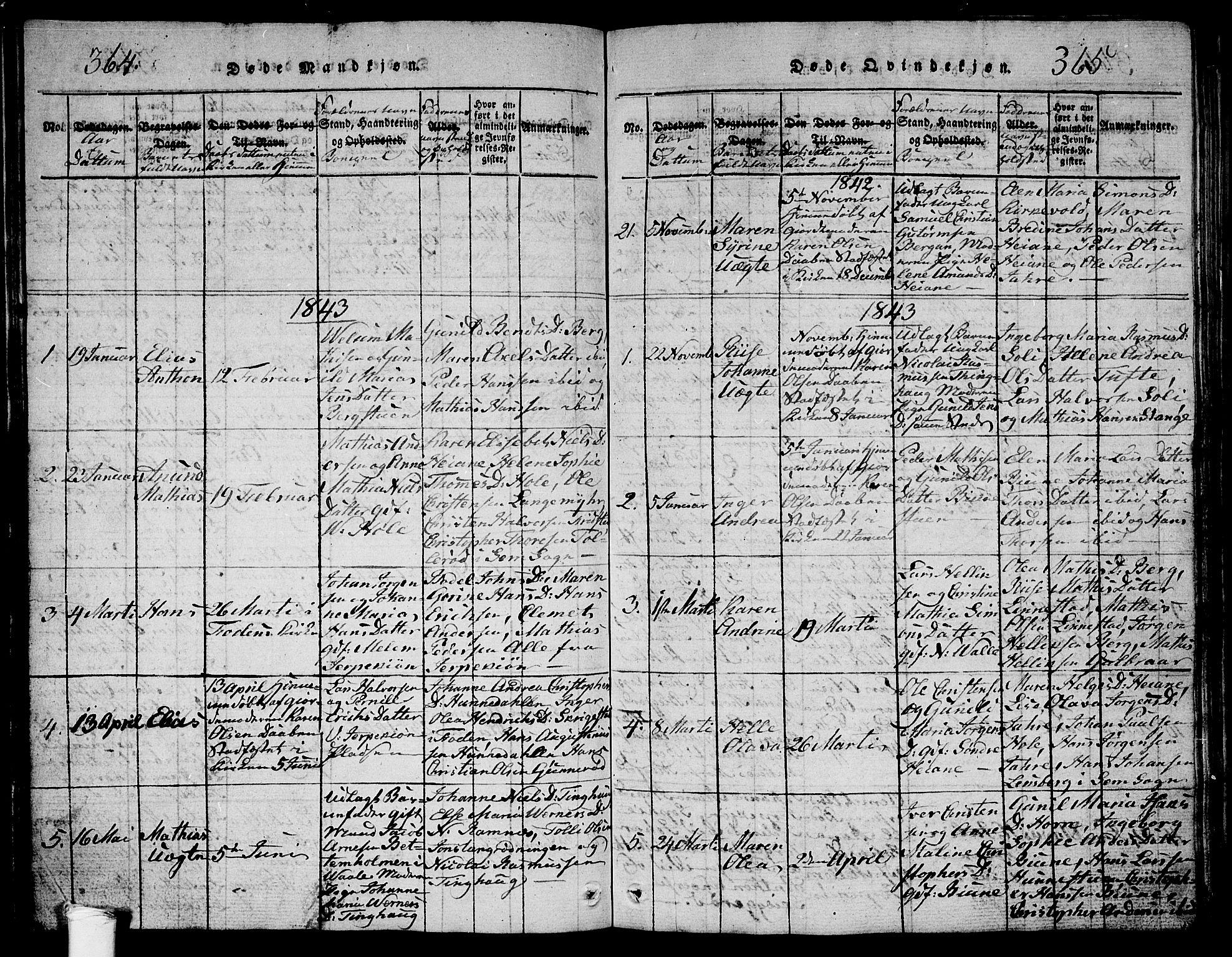 Ramnes kirkebøker, AV/SAKO-A-314/G/Ga/L0001: Parish register (copy) no. I 1, 1813-1847, p. 364-365