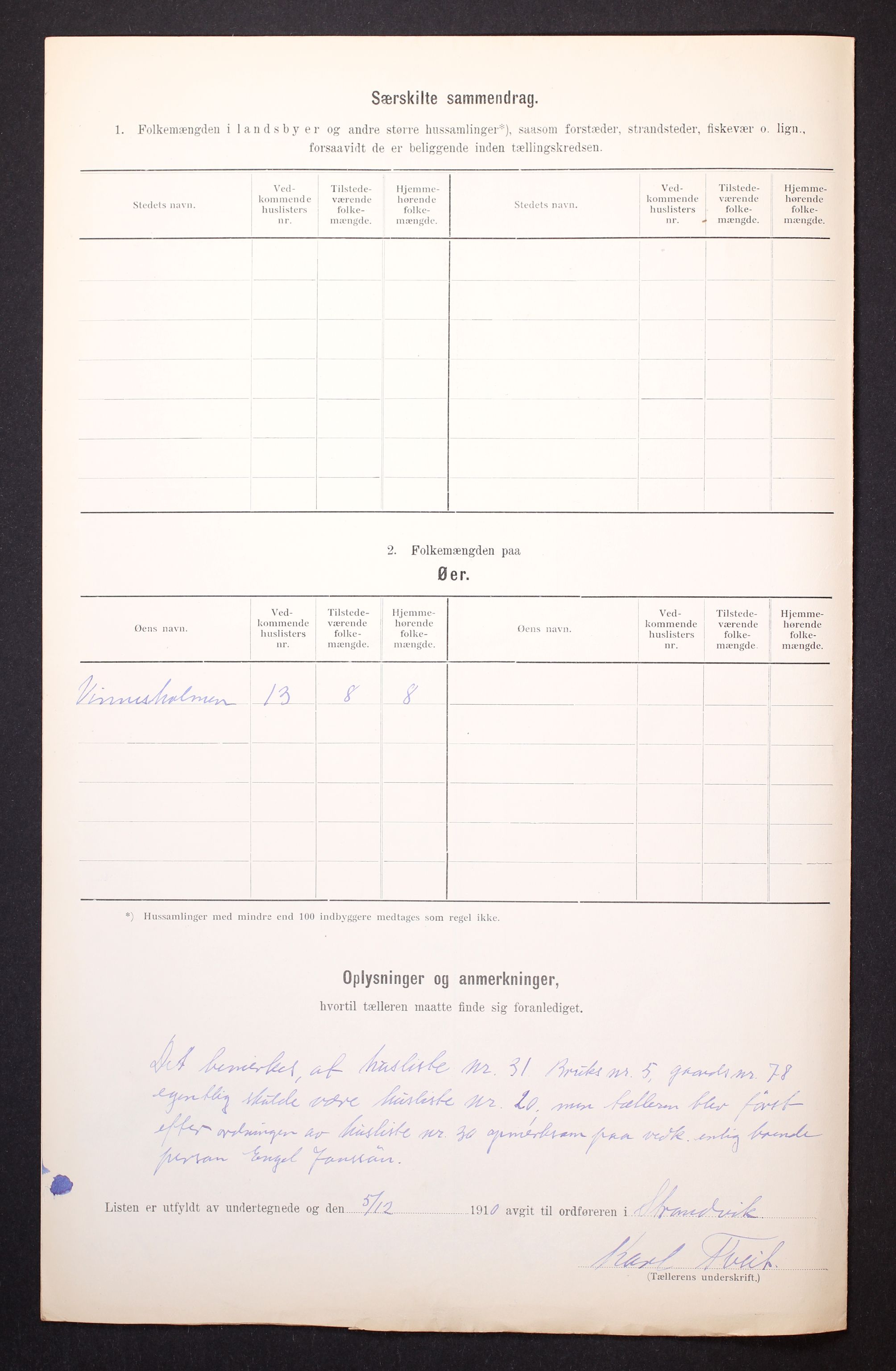 RA, 1910 census for Strandvik, 1910, p. 6