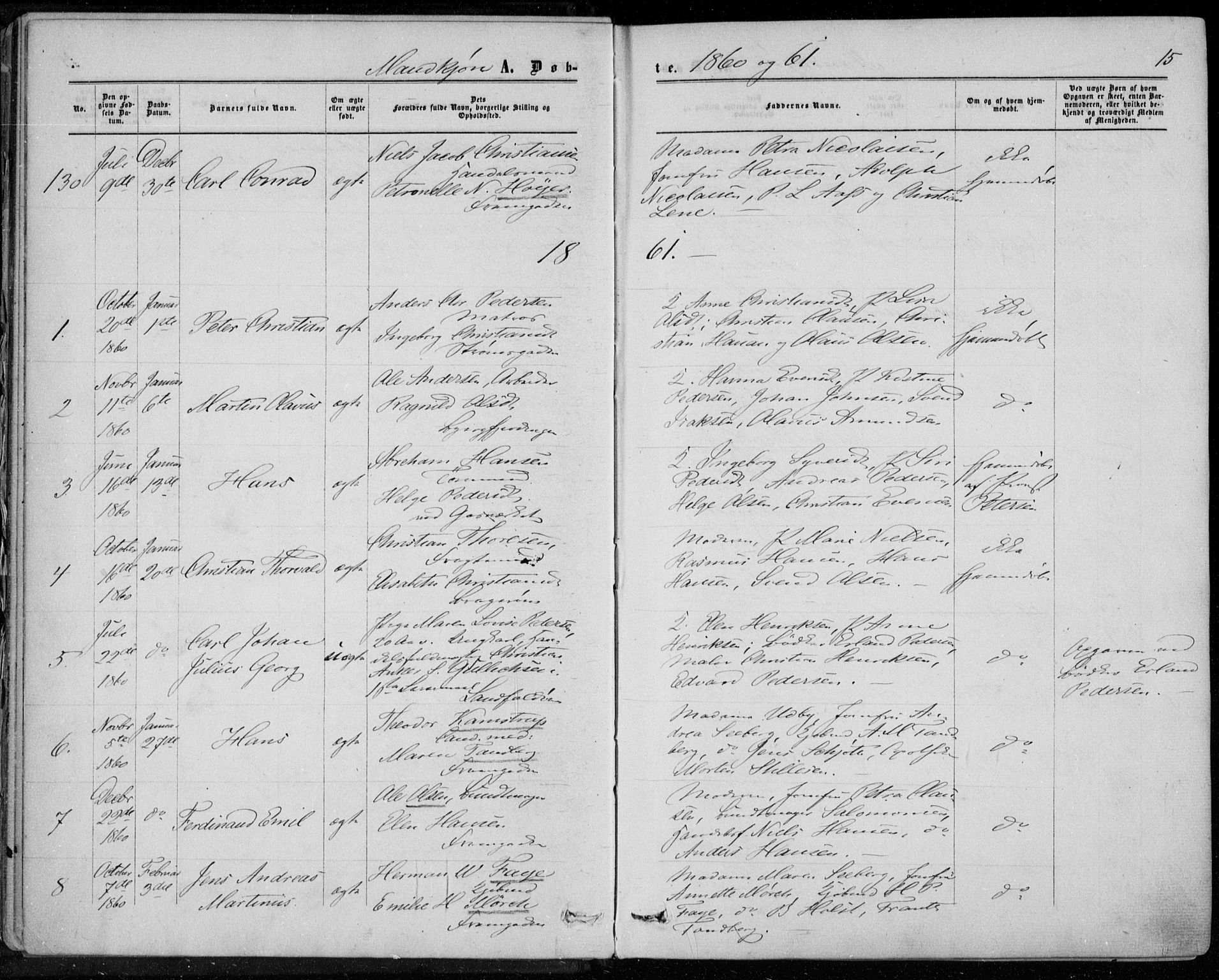 Bragernes kirkebøker, SAKO/A-6/F/Fb/L0003: Parish register (official) no. II 3, 1860-1868, p. 15