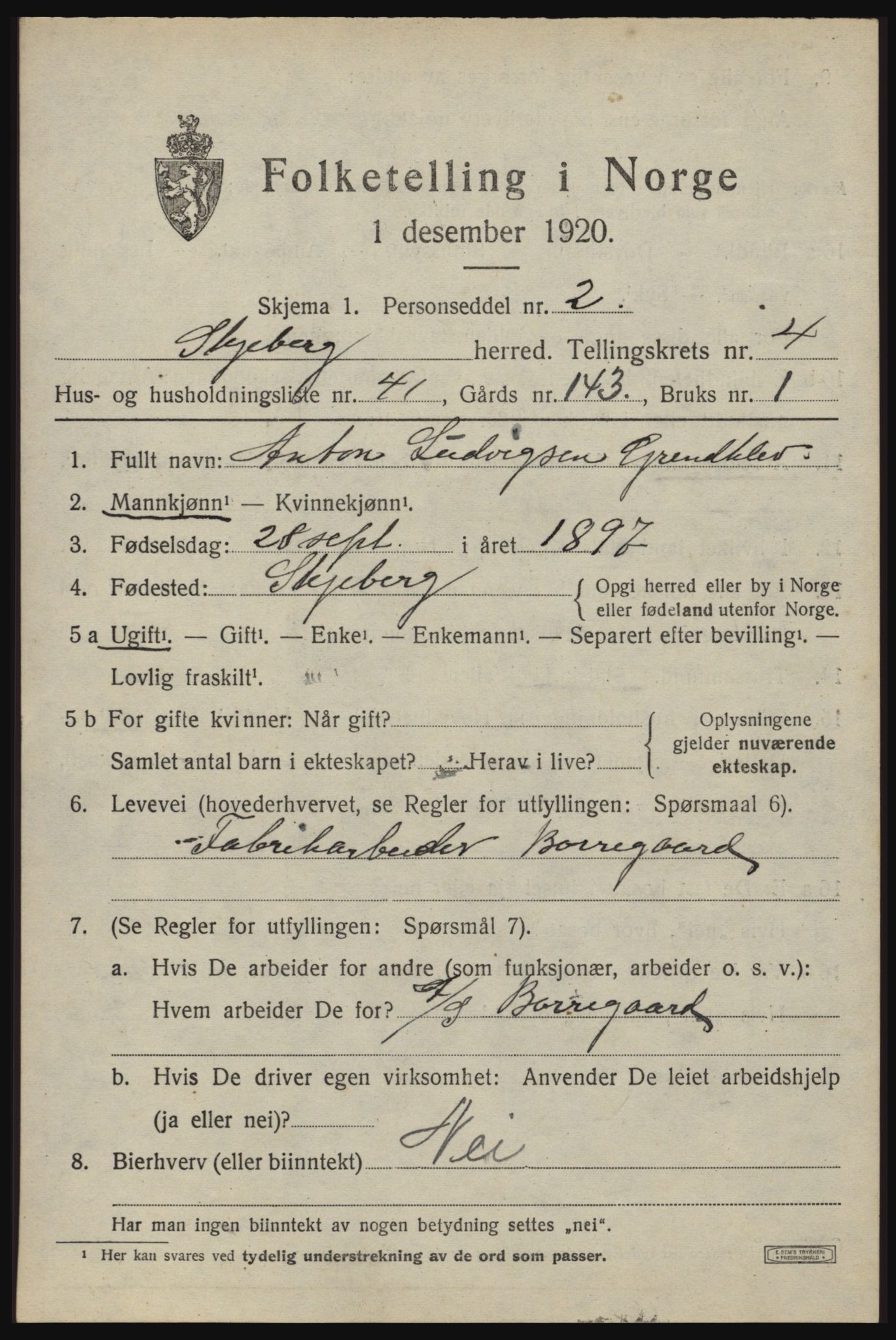 SAO, 1920 census for Skjeberg, 1920, p. 5481