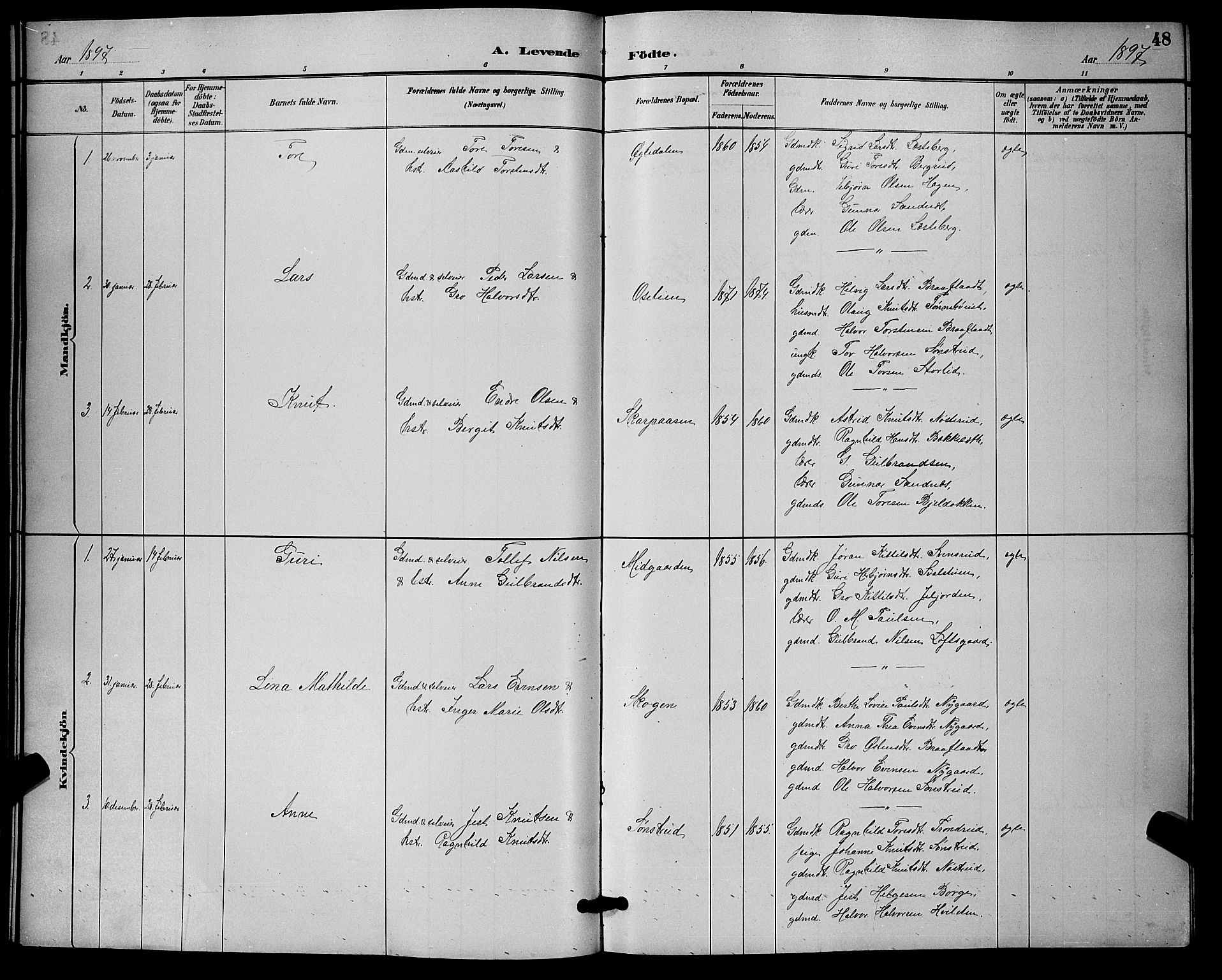 Nore kirkebøker, SAKO/A-238/G/Ga/L0003: Parish register (copy) no. I 3, 1886-1903, p. 48