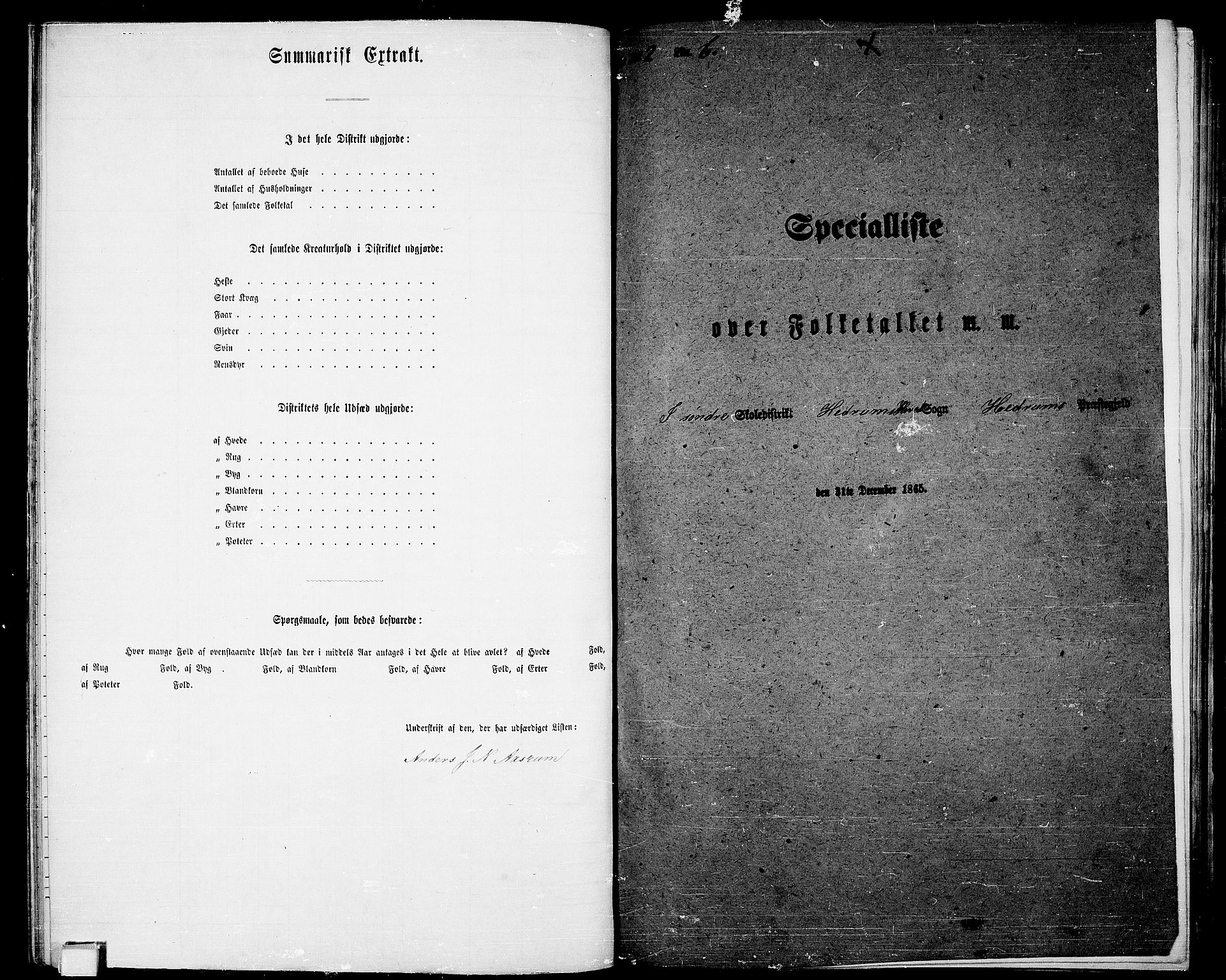 RA, 1865 census for Hedrum, 1865, p. 43