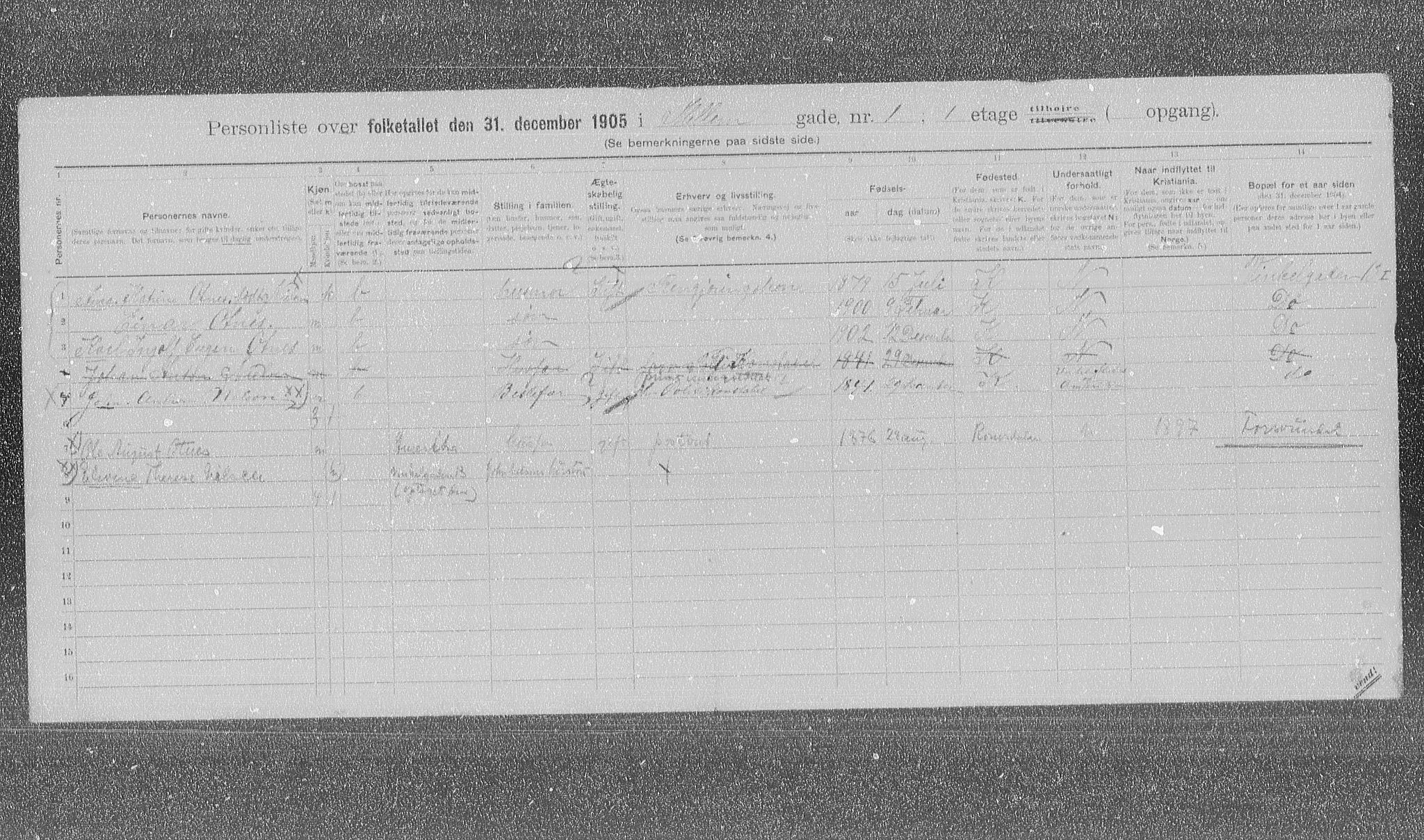 OBA, Municipal Census 1905 for Kristiania, 1905, p. 34177