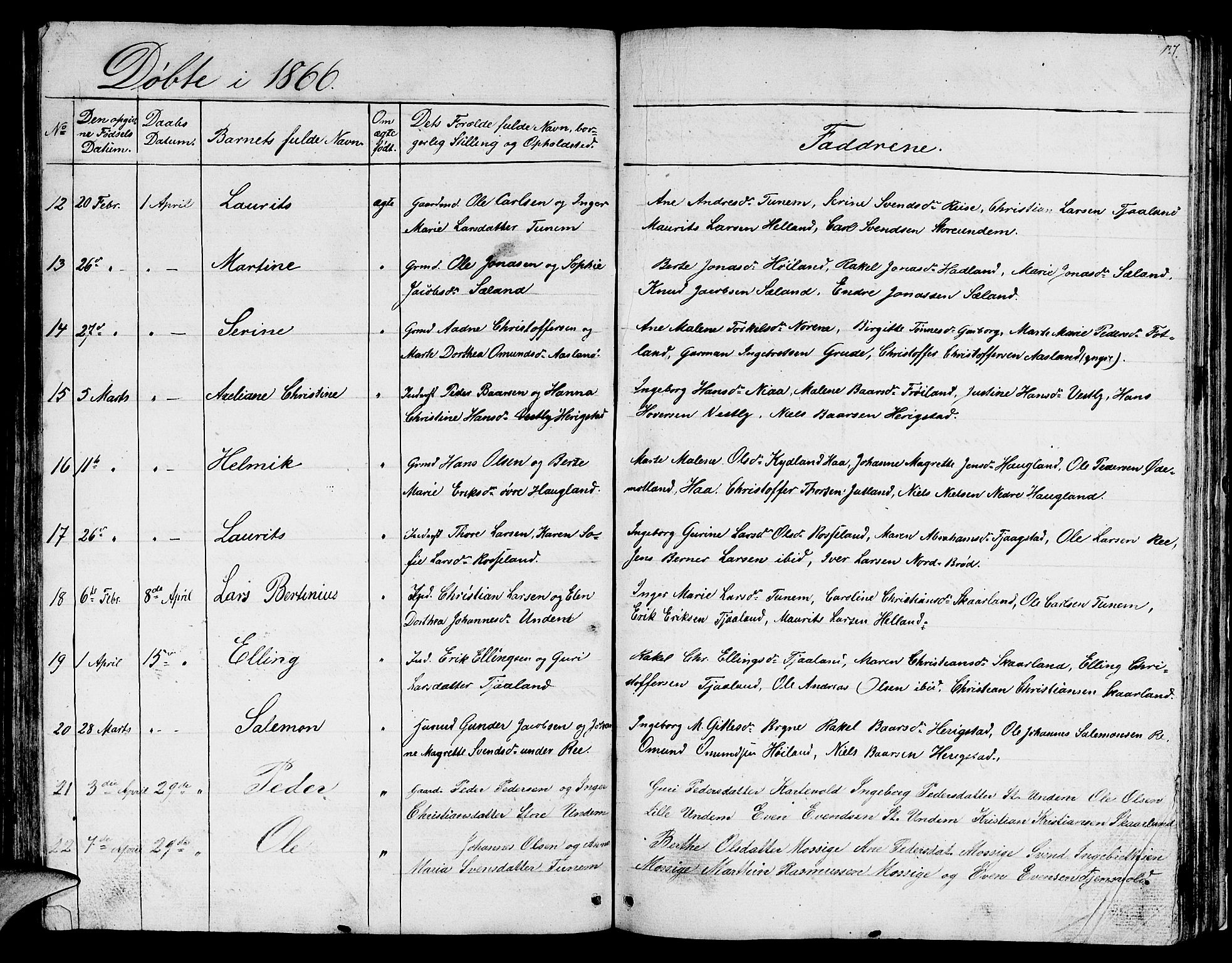 Lye sokneprestkontor, AV/SAST-A-101794/001/30BB/L0002: Parish register (copy) no. B 2, 1852-1867, p. 127