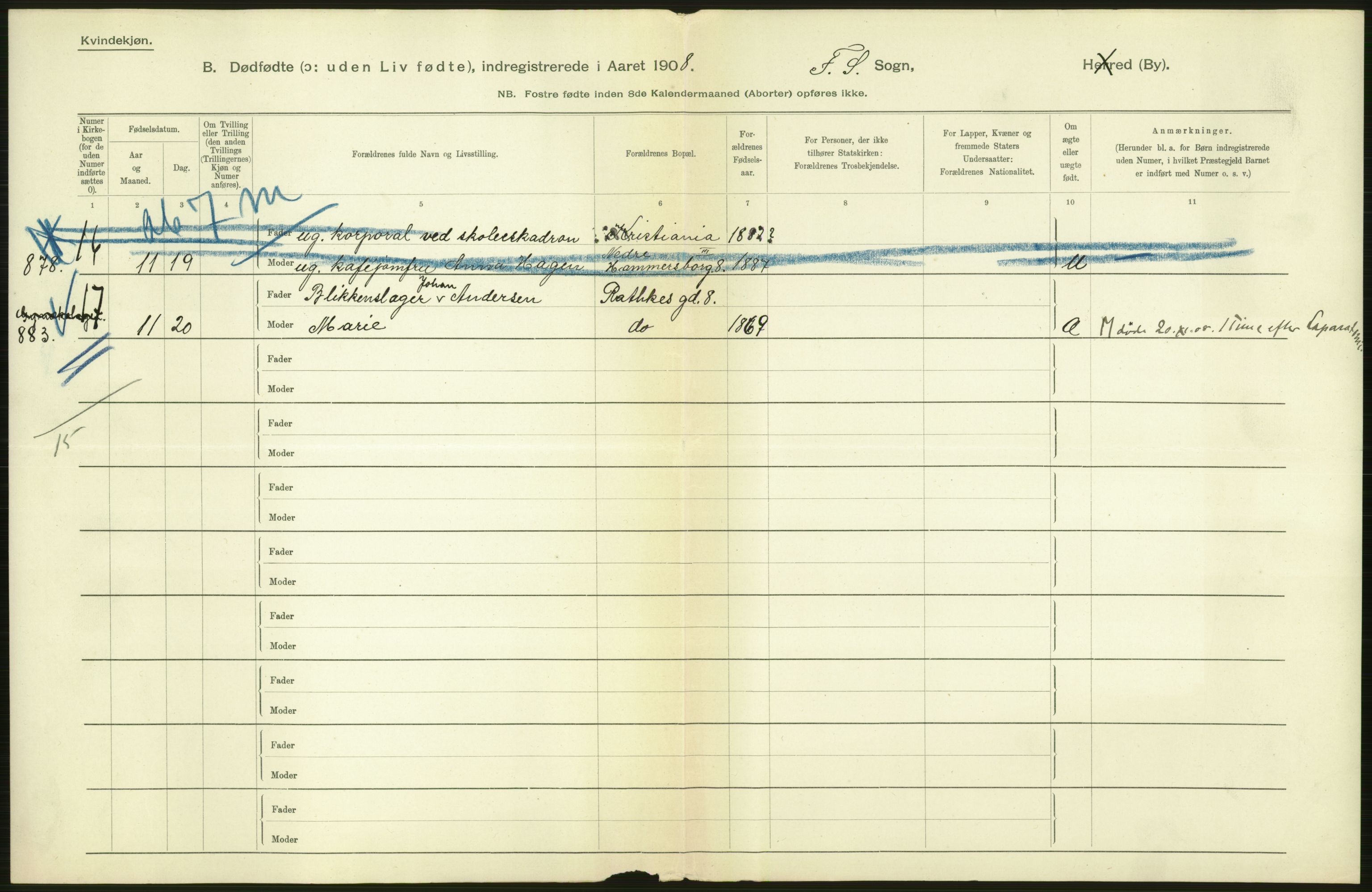 Statistisk sentralbyrå, Sosiodemografiske emner, Befolkning, AV/RA-S-2228/D/Df/Dfa/Dfaf/L0009: Kristiania: Døde, dødfødte., 1908, p. 478