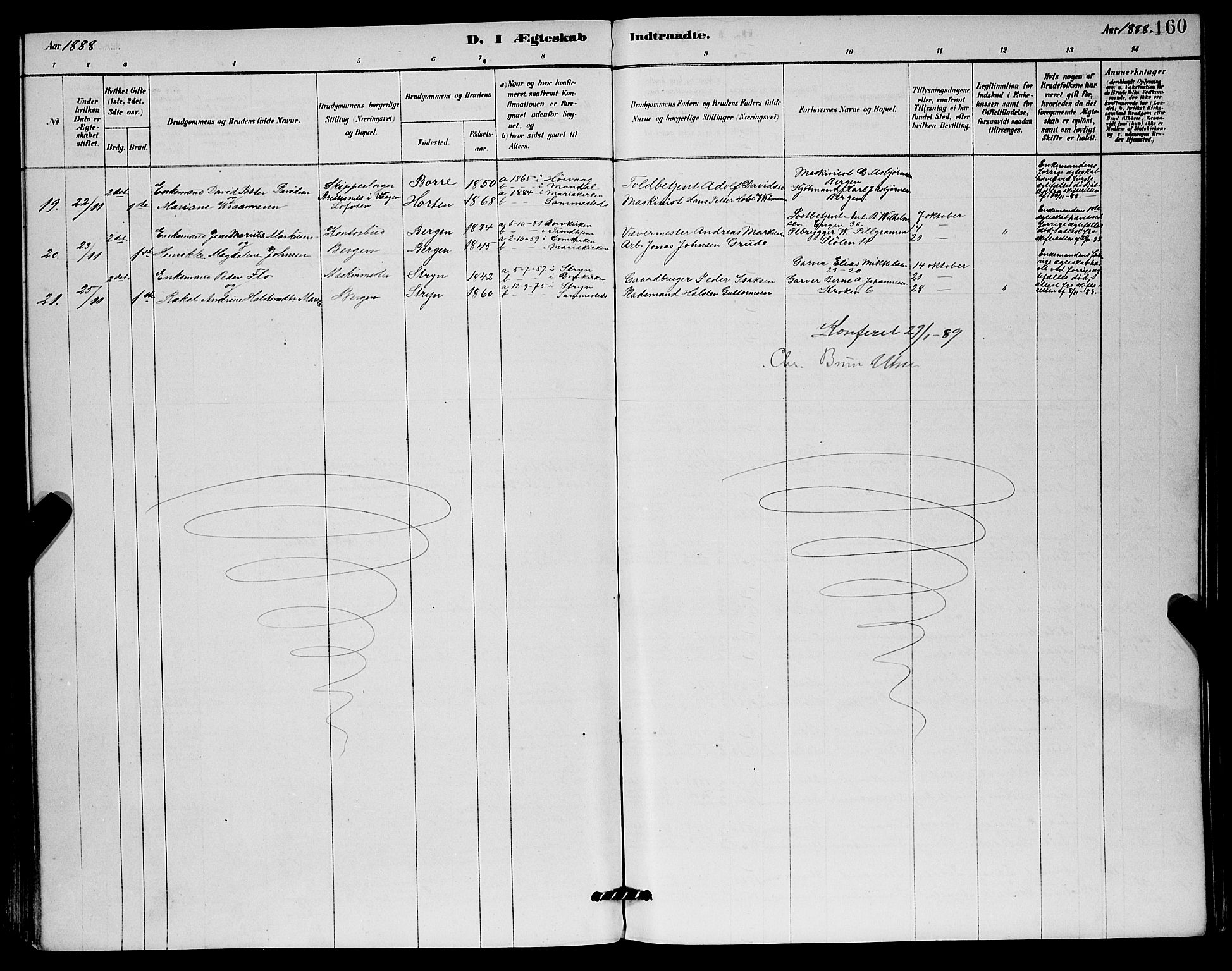 Mariakirken Sokneprestembete, AV/SAB-A-76901/H/Hab/L0004: Parish register (copy) no. A 4, 1878-1892, p. 160